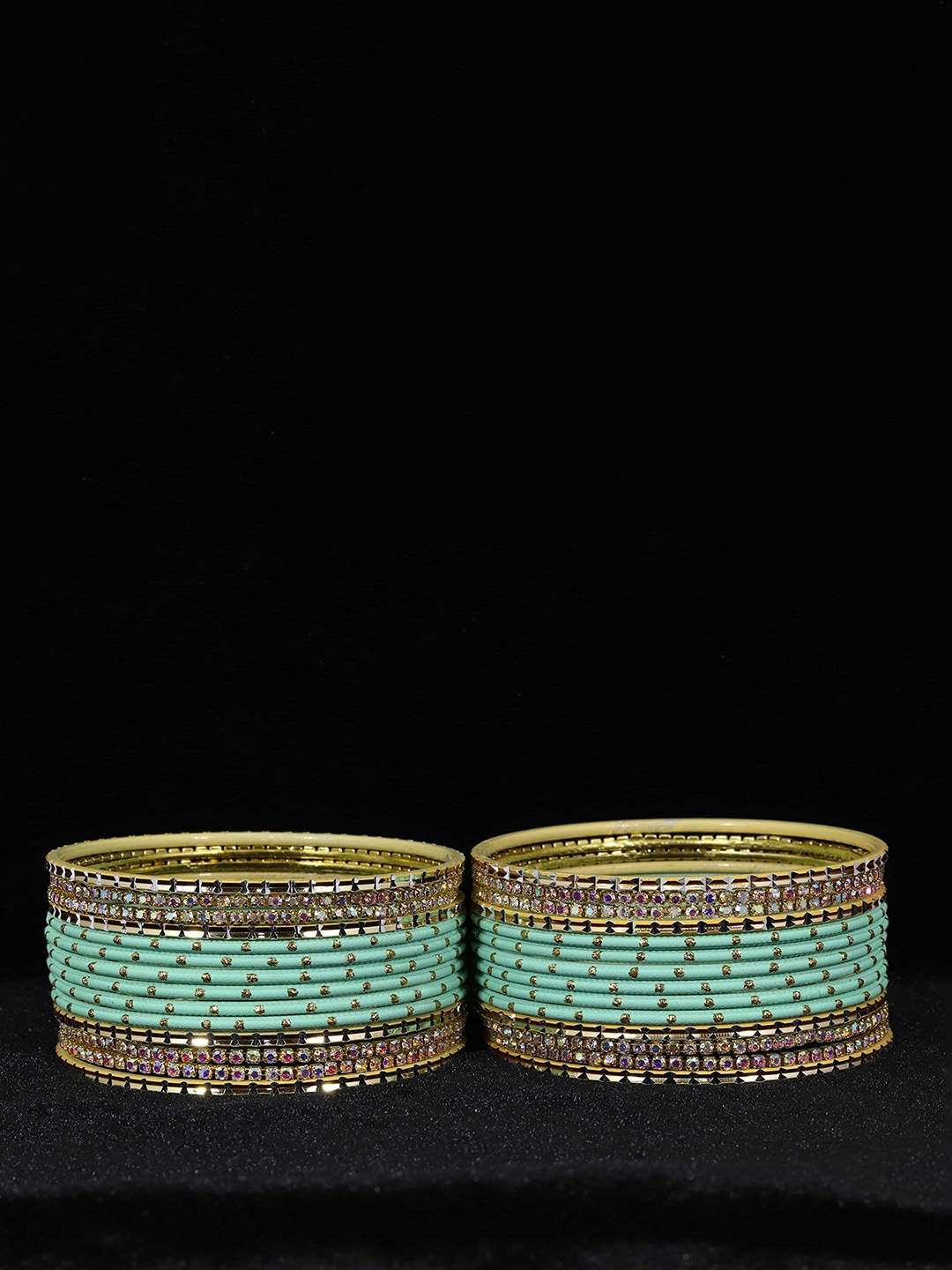 

ZULKA Set of 40 Zircon Gemstone Studded Metal Bangles, Blue