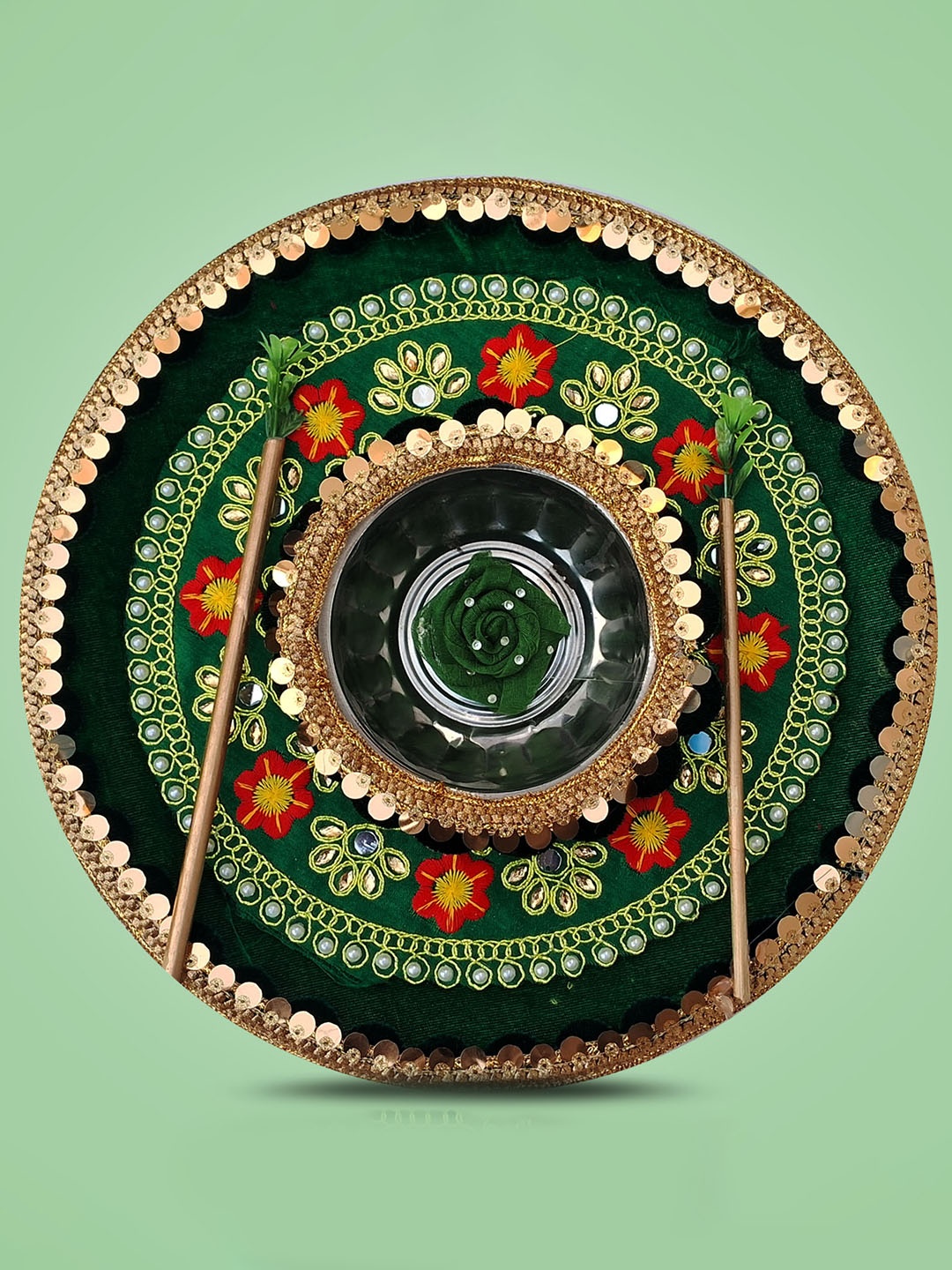 

ME & YOU Green & Red Stainless Steel Mehendi Ceremony Thali Set