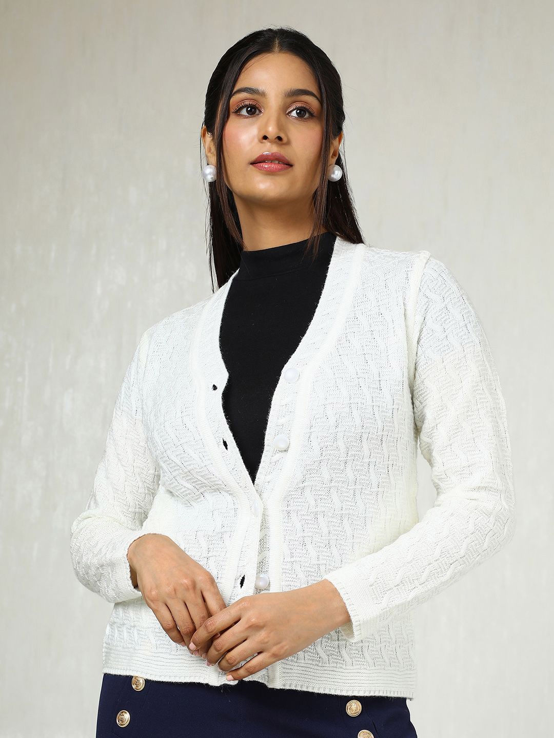 

Soch Women Self Design Cardigan, White