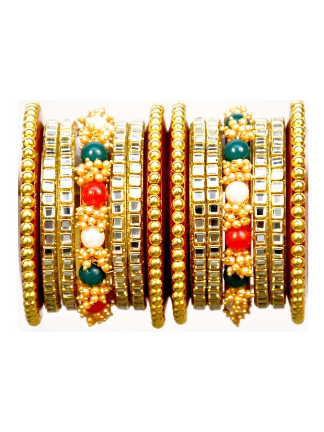 

Align Set Of 2 Gold-Plated AD-Studded & Beaded Chuda Bangles