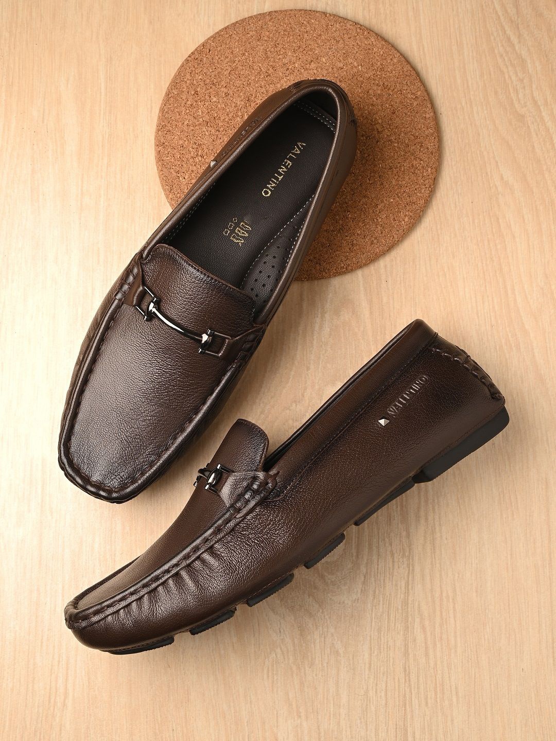 

Valentino Men Leather Moisture Wicking Slip On Loafers, Brown