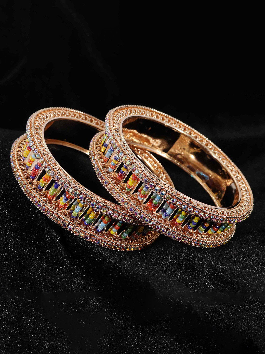 

ZULKA Set of 2 Multicolour Beads & Stones Studded Bangles, Multi