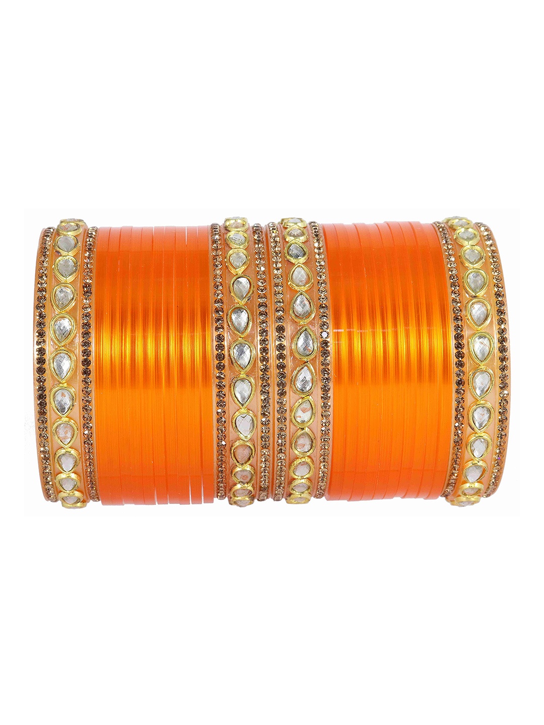 

ZULKA Set of 32 Acrylic (Plastic) with Oval Beads Or Zircon Gemstone Studded worked Short Chuda, White