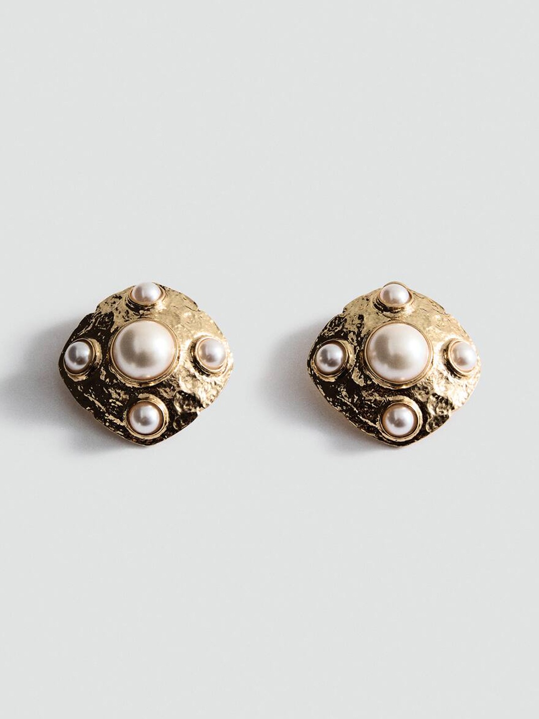 

MANGO Geometric-Shaped Pearl-Effect Chunky Studs, Gold