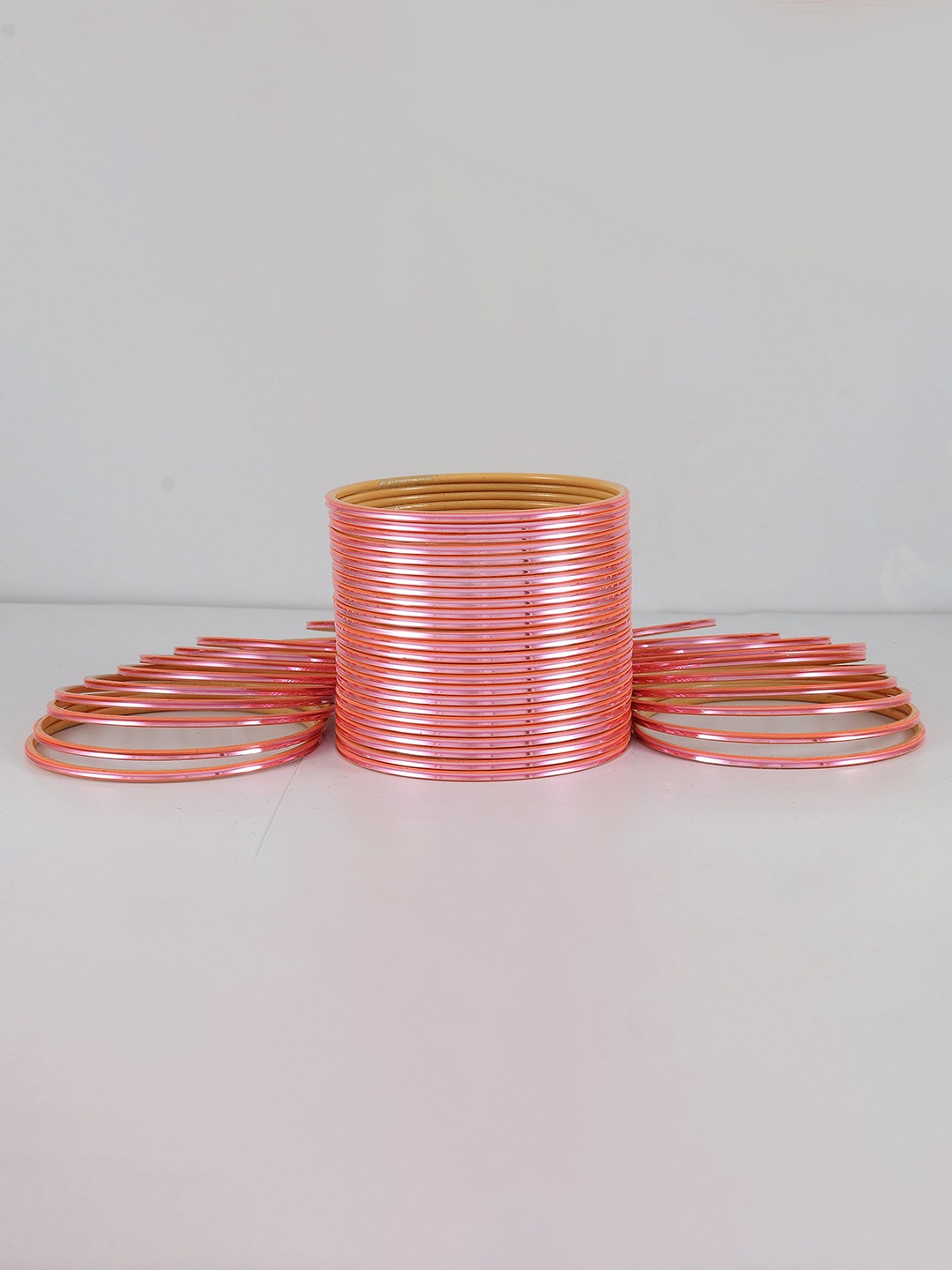 

ZULKA Set of 48 Simple Plein Glossy Finished Metal Bangles, Peach