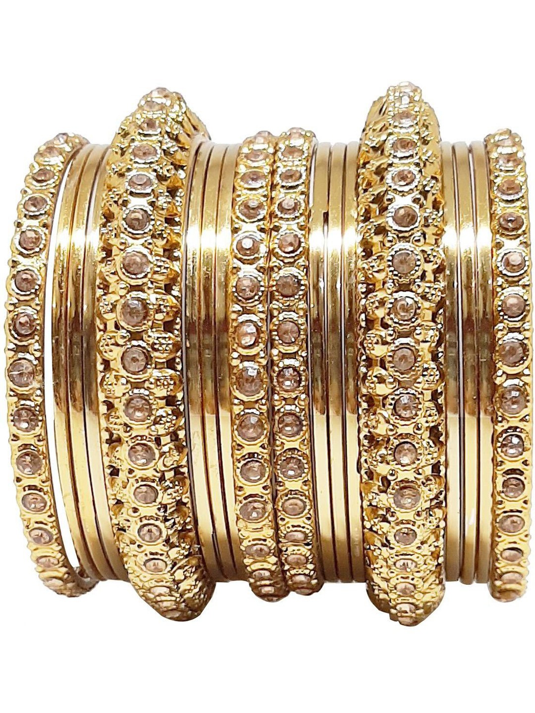

CHRISHAN Set Of 18 Gold-Plated Stone Studded Bangle
