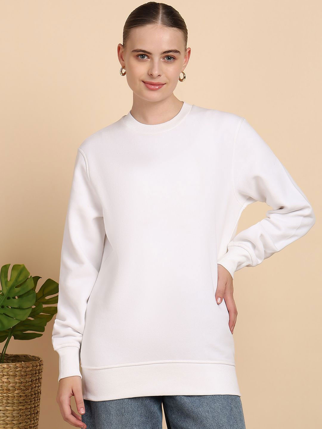 

Mast & Harbour Women Ribbed Cotton Sweatshirt, White