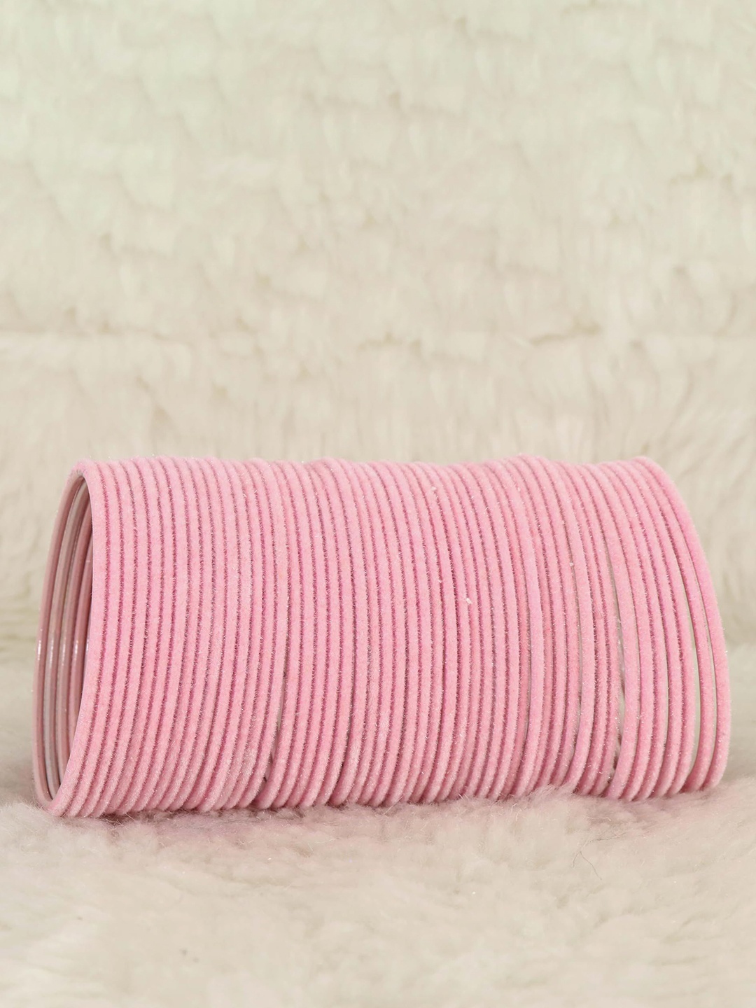 

ZULKA Set of 48 Plain Velvet Finish Metal Bangle, Pink