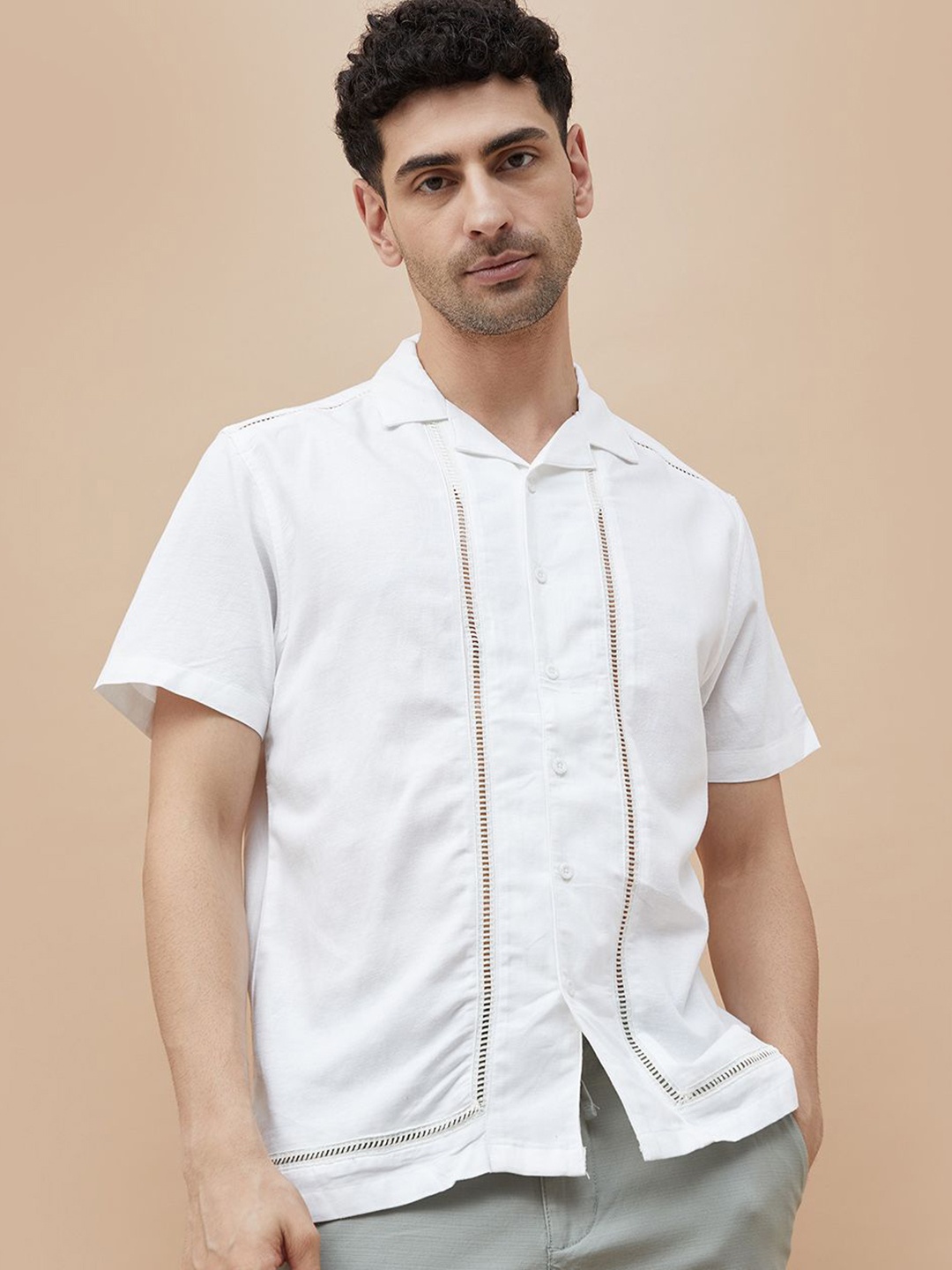 

CODE by Lifestyle Men Cuban Collar Textured Cotton Casual Shirt, White