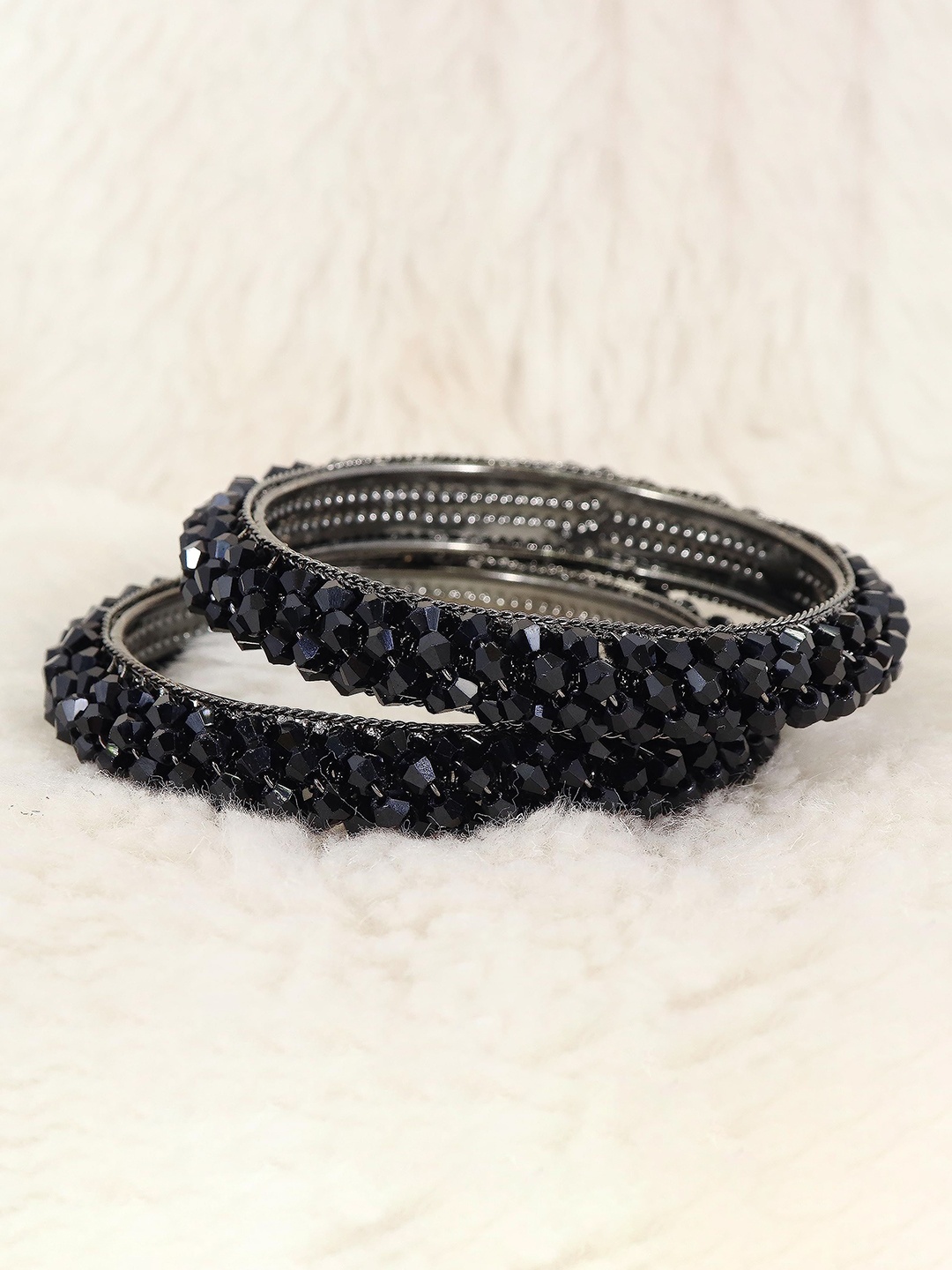 

ZULKA Set of 2 Women Pearls Studded Metal Jadau Bangles, Black
