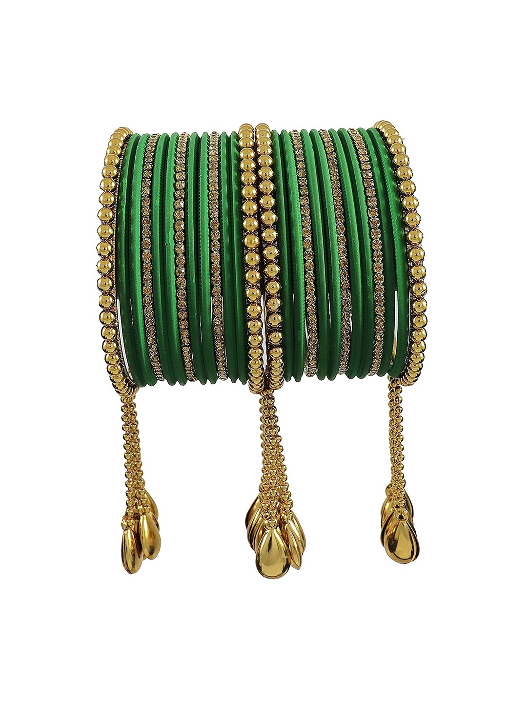 

ZULKA Set Of 26 Bangles Non-Precious Metal Zircon Gemstone Latkan Bangle, Green