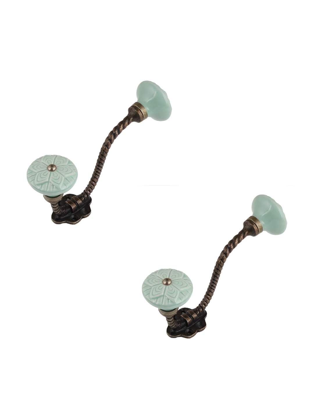 

IndianShelf Green & Bronze 2 Pieces Textured Ceramic Wheel Shaped Wall Hooks