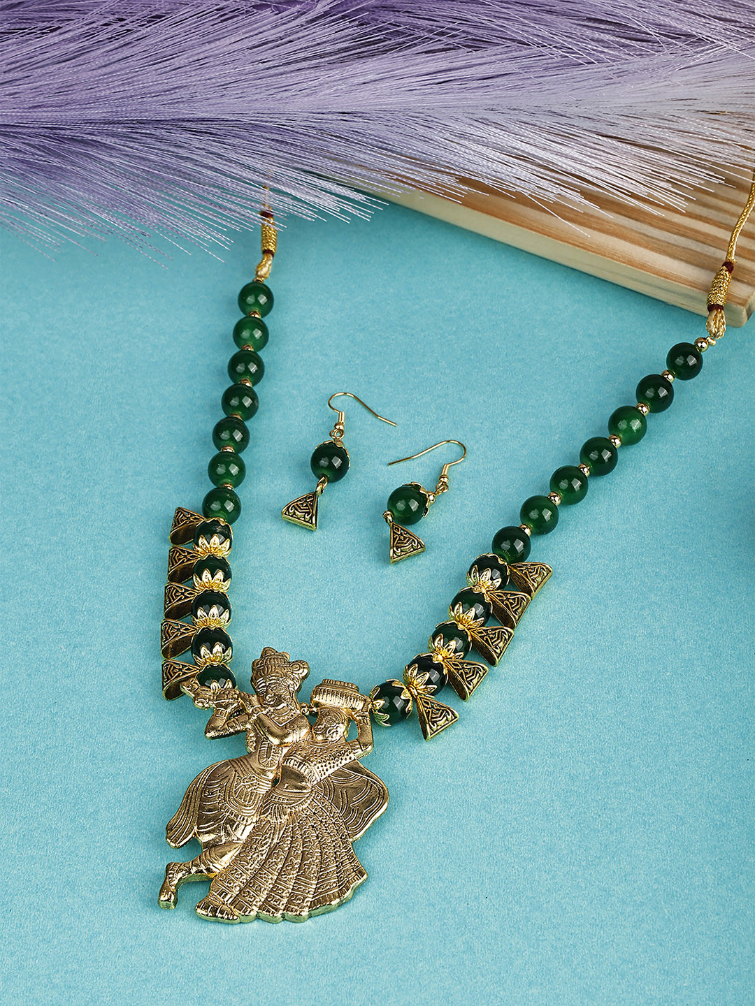 

SUNHARI Beaded Radha Krishna Jewellery Set, Gold