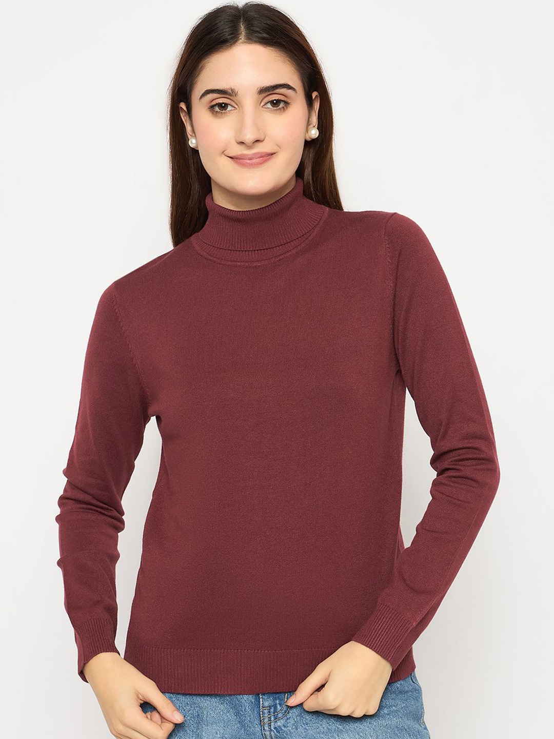 

Madame Women Cotton Long Sleeves Pullover, Maroon