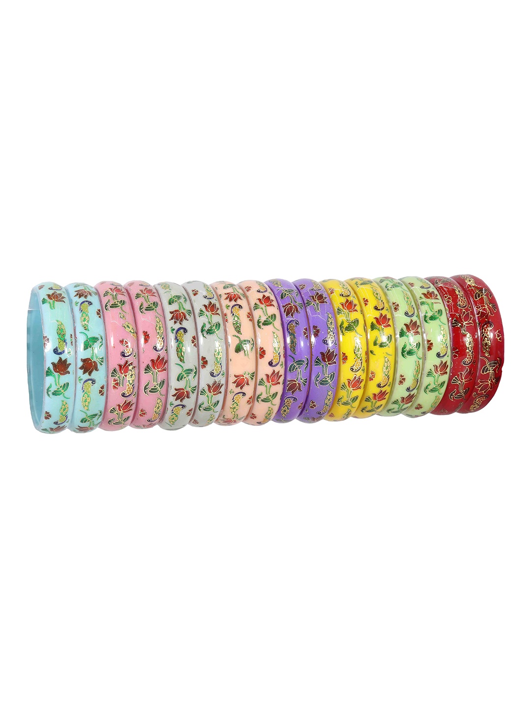 

ZULKA Set of 16 Printed Glass Kada Bangles, Multi