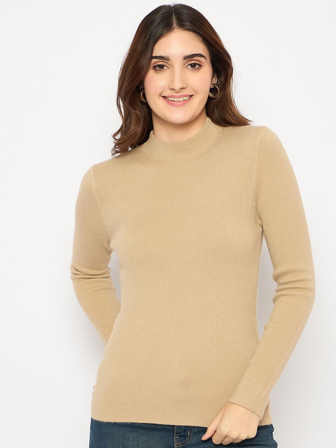

Madame Women Ribbed Pullover, Camel brown