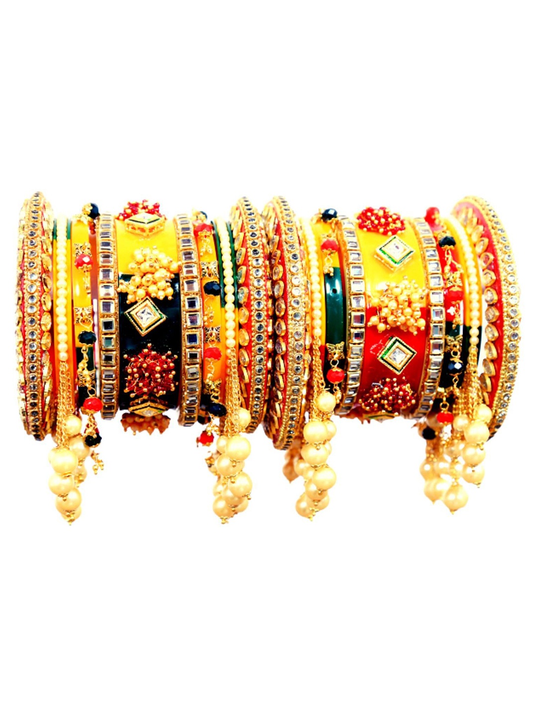 

Align Set Of 2 Gold-Plated Stones-Studded & Beaded Chuda Bangles