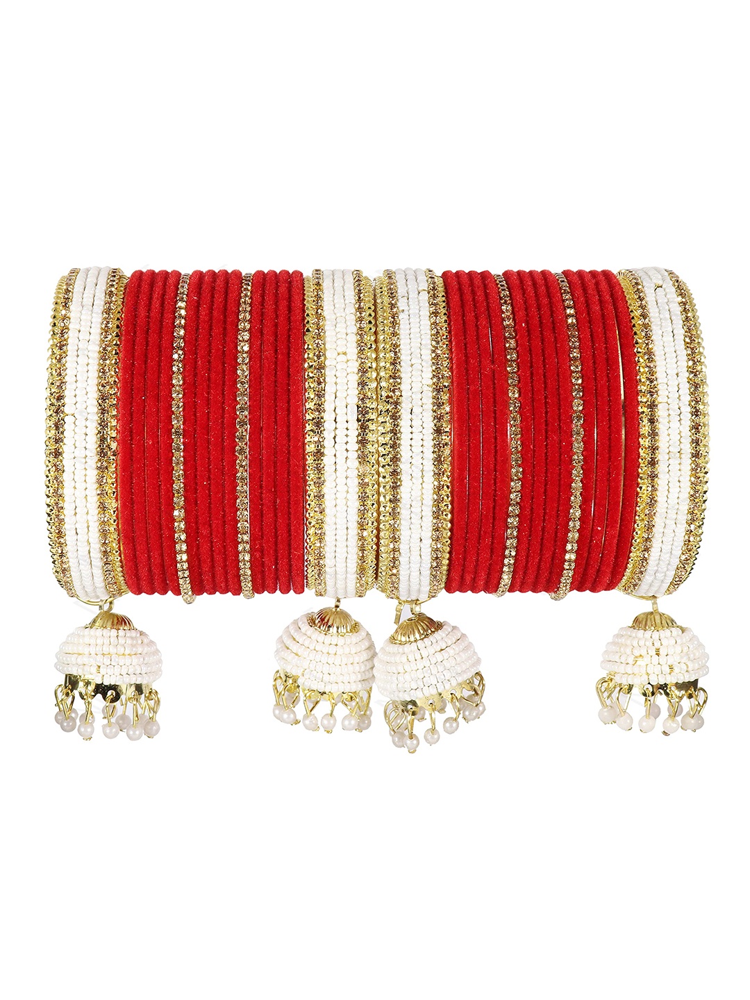 

ZULKA Set of 32 Acrylic Zircon Gemstone Studded Short Chuda Bangles, Grey