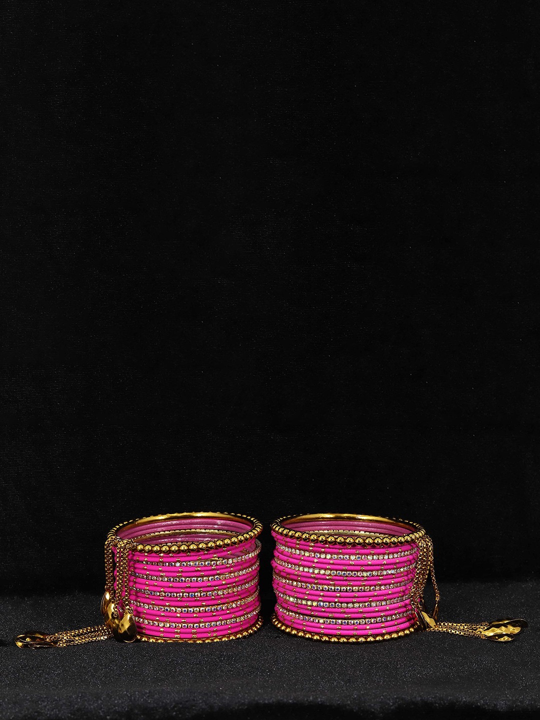 

ZULKA Set of 38 Zircon Stone & Beads Studded Bangles, Pink