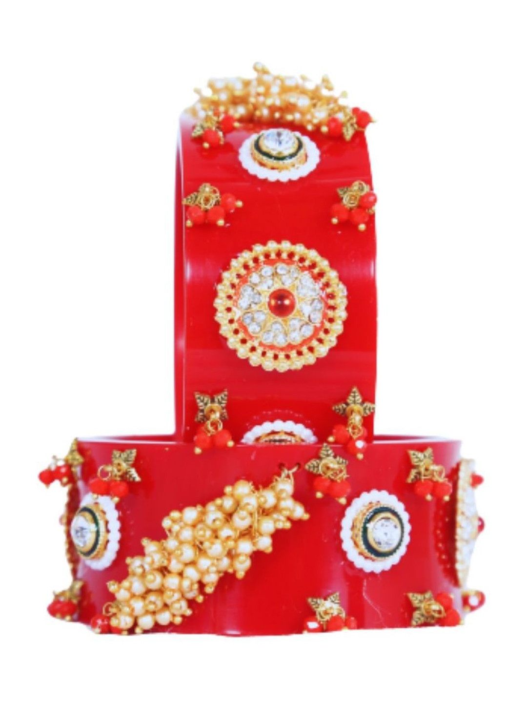 

Align Pack Of 2 Gold-Plated Beaded Bangle, Red