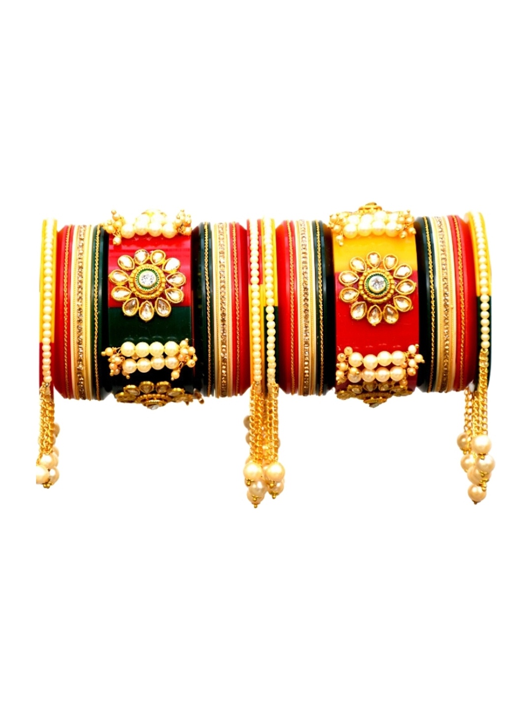 

Align Set Of 2 Gold-Plated Stone Studded & Beaded Chuda Bangles