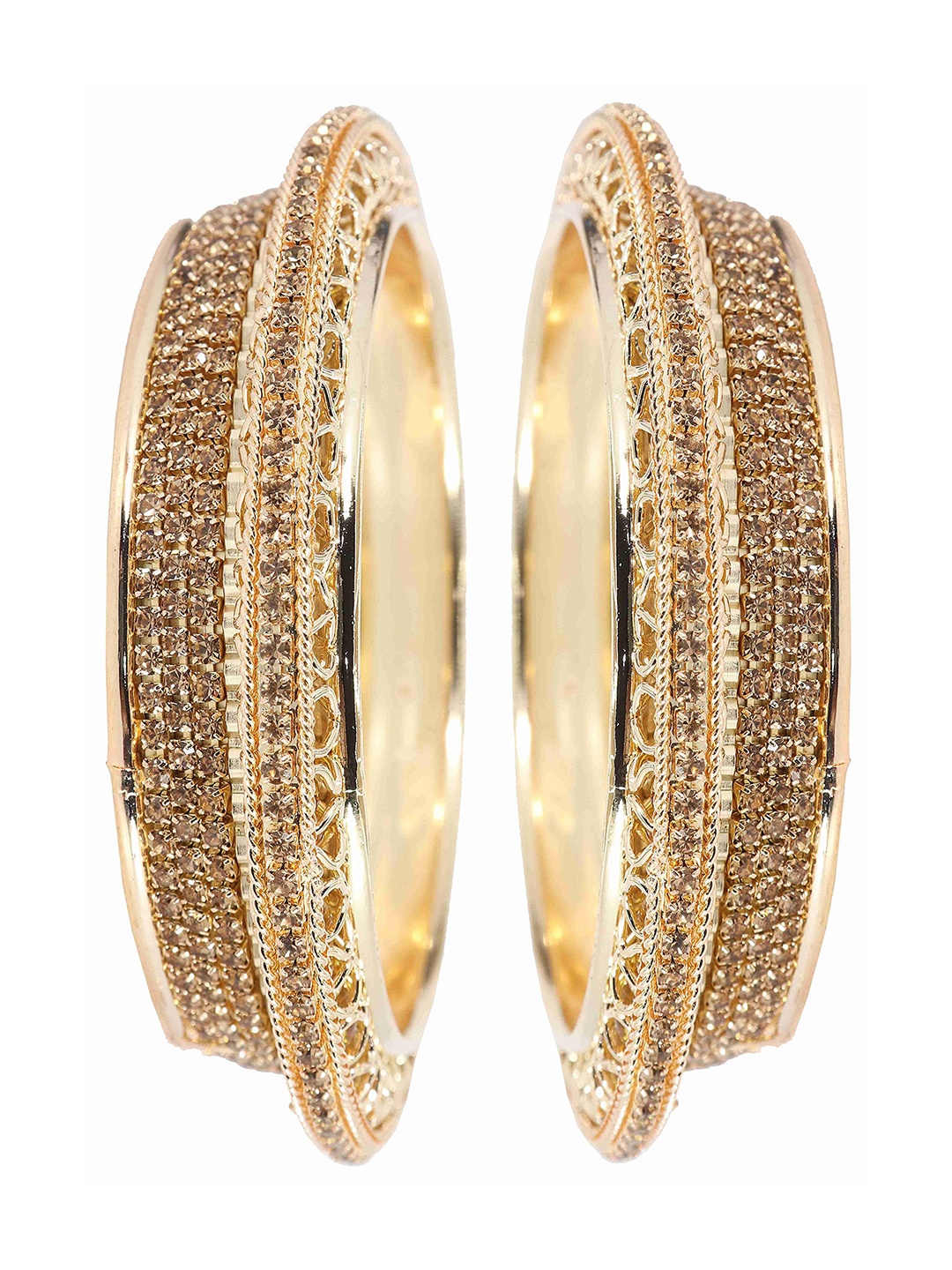 

ZULKA Set of 2 Alloy Metal Gold Plated Bangles Studded Zircon Stone