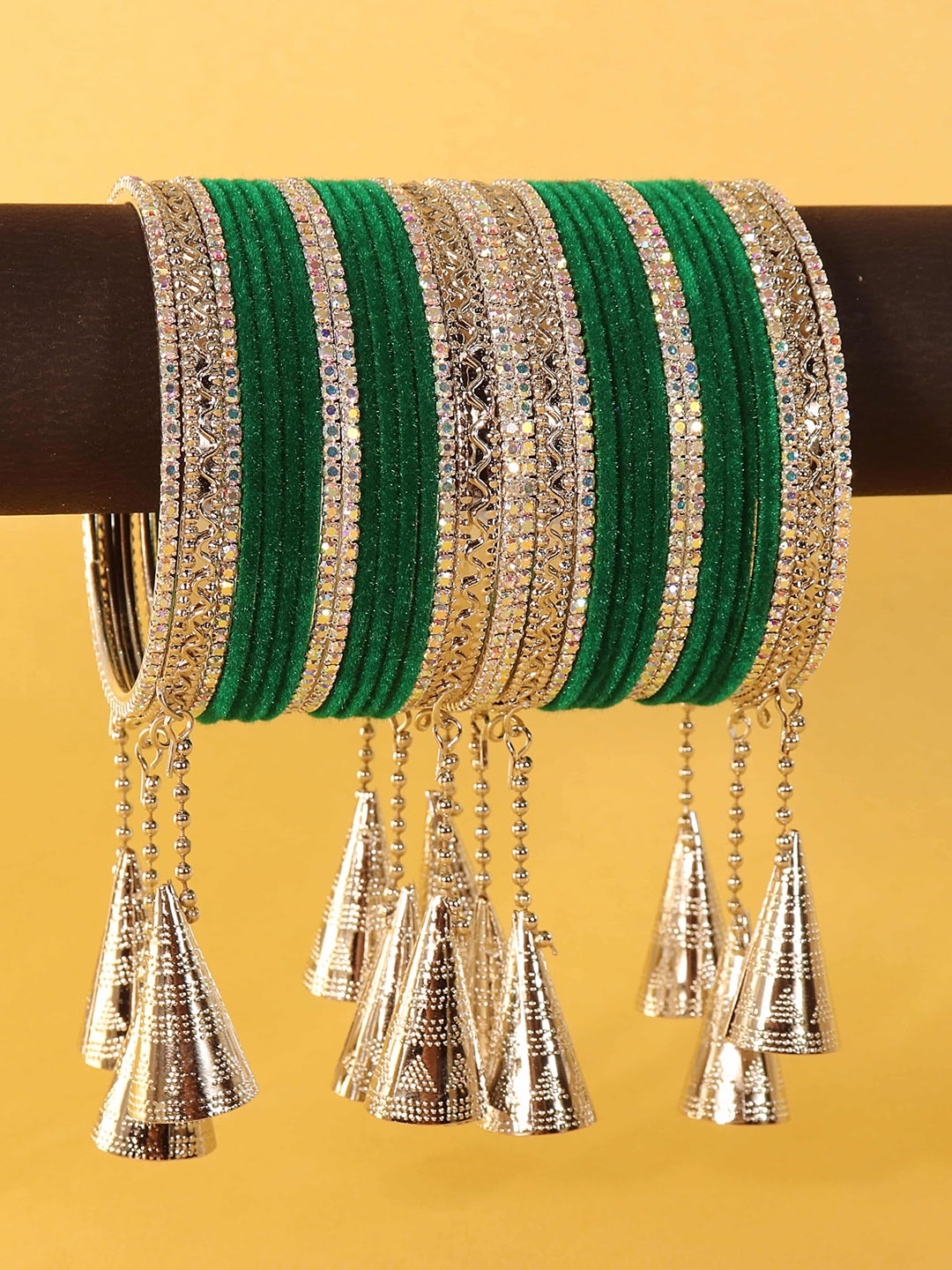 

ZULKA Set of 32 Fancy Silver Latkan Metal Bangles with Zircon Stone Bangle, Red