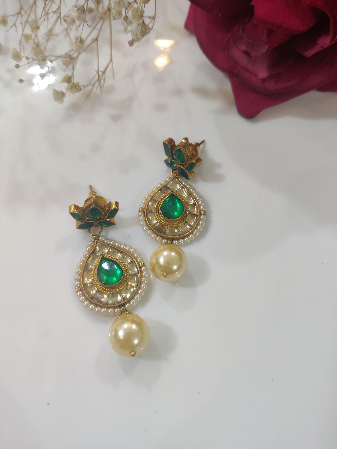 

STYLE DECO Contemporary Kundan Drop Earrings, Gold