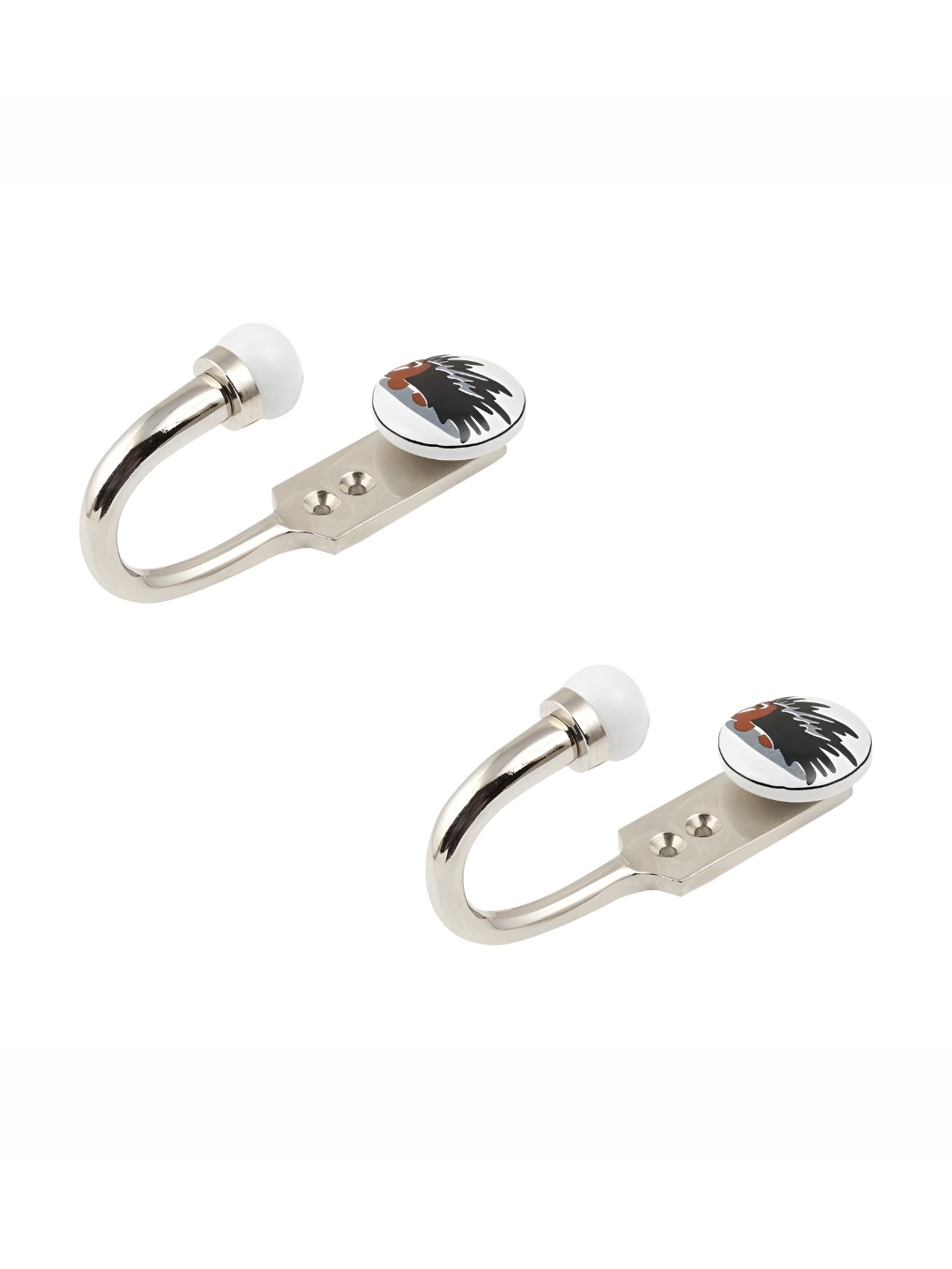 

IndianShelf White & Black 2 Pieces Printed Ceramic Zinc Wall Hooks