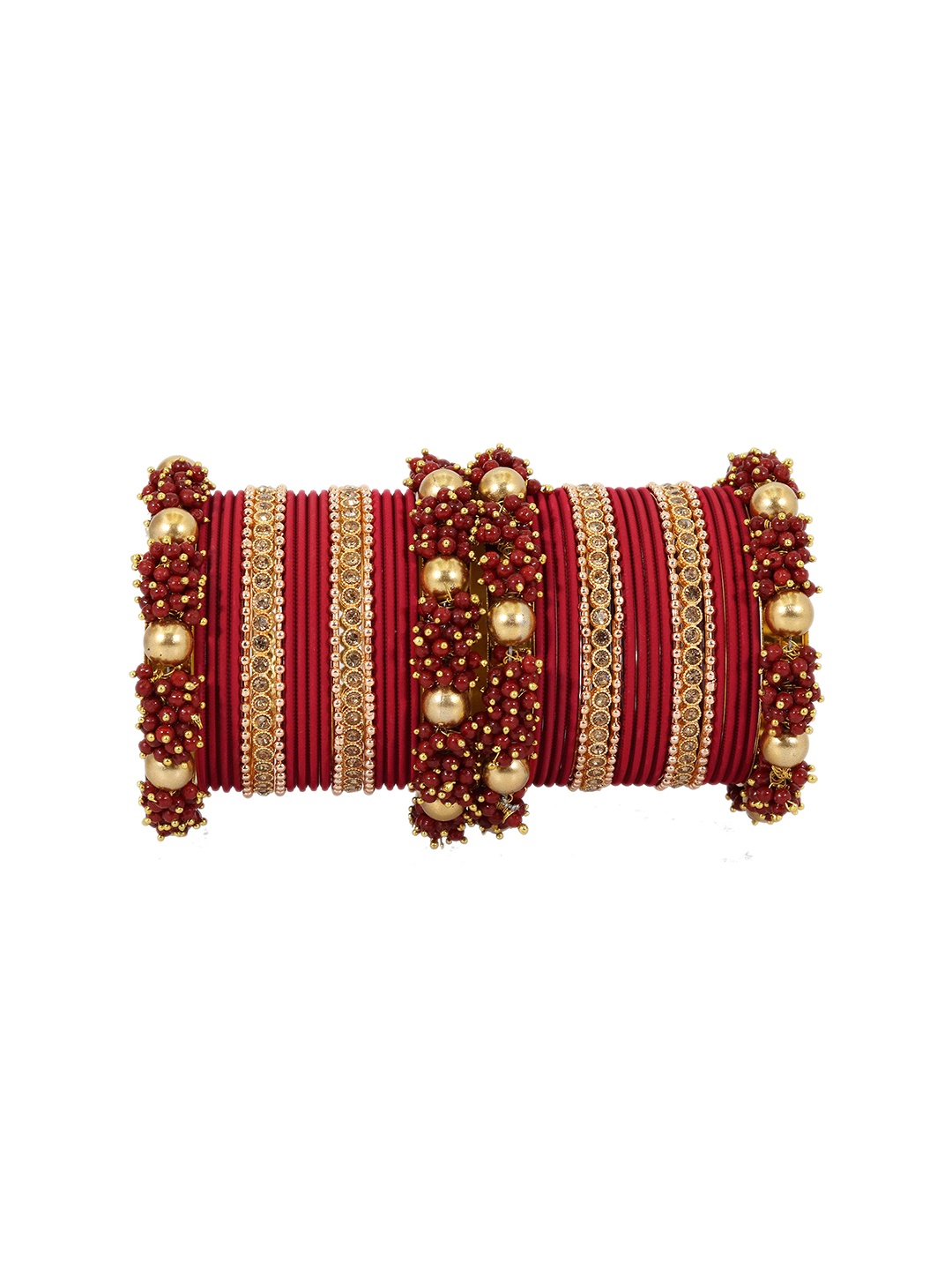 

ZULKA Set of 42 Metal Zircon Gemstone with Pearls Studded Bangle, Pink