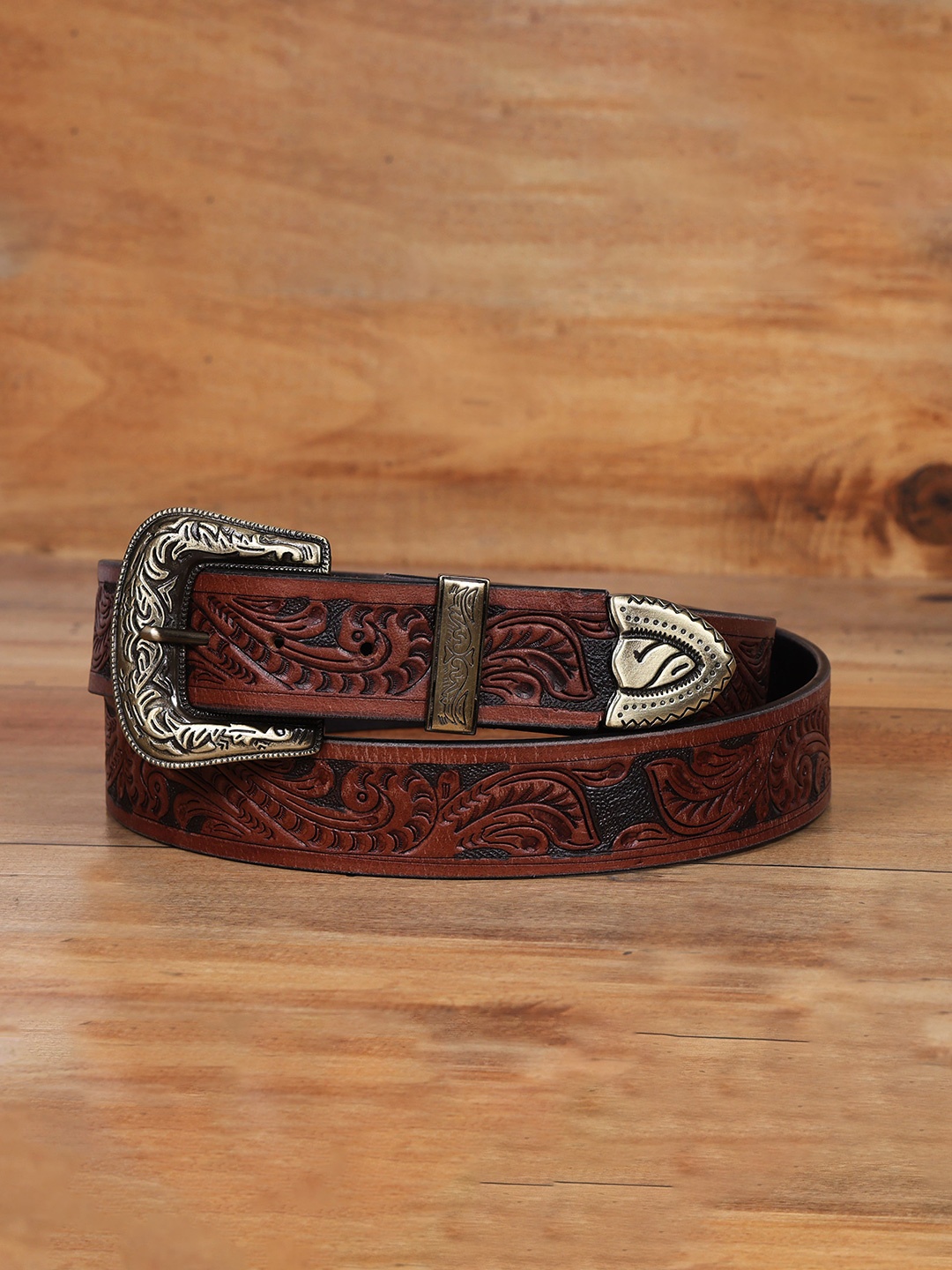 

Celtic Unisex Textured Leather Belt, Brown
