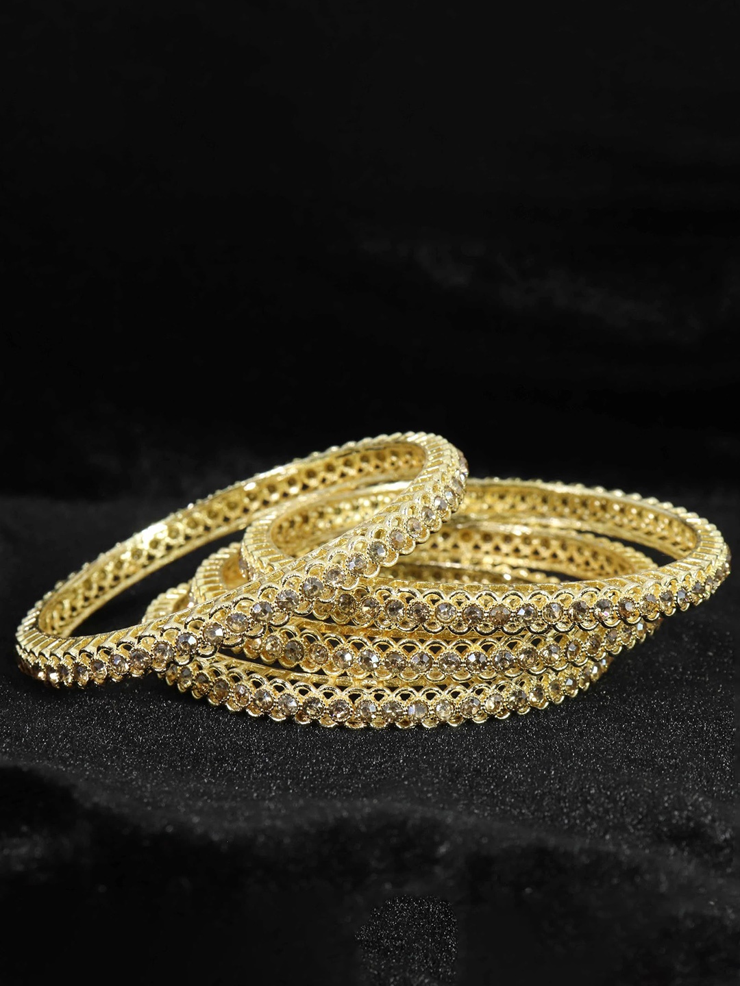 

ZULKA Set of 4 Gold Plated Metal Studded American Diamond Stone Bangles