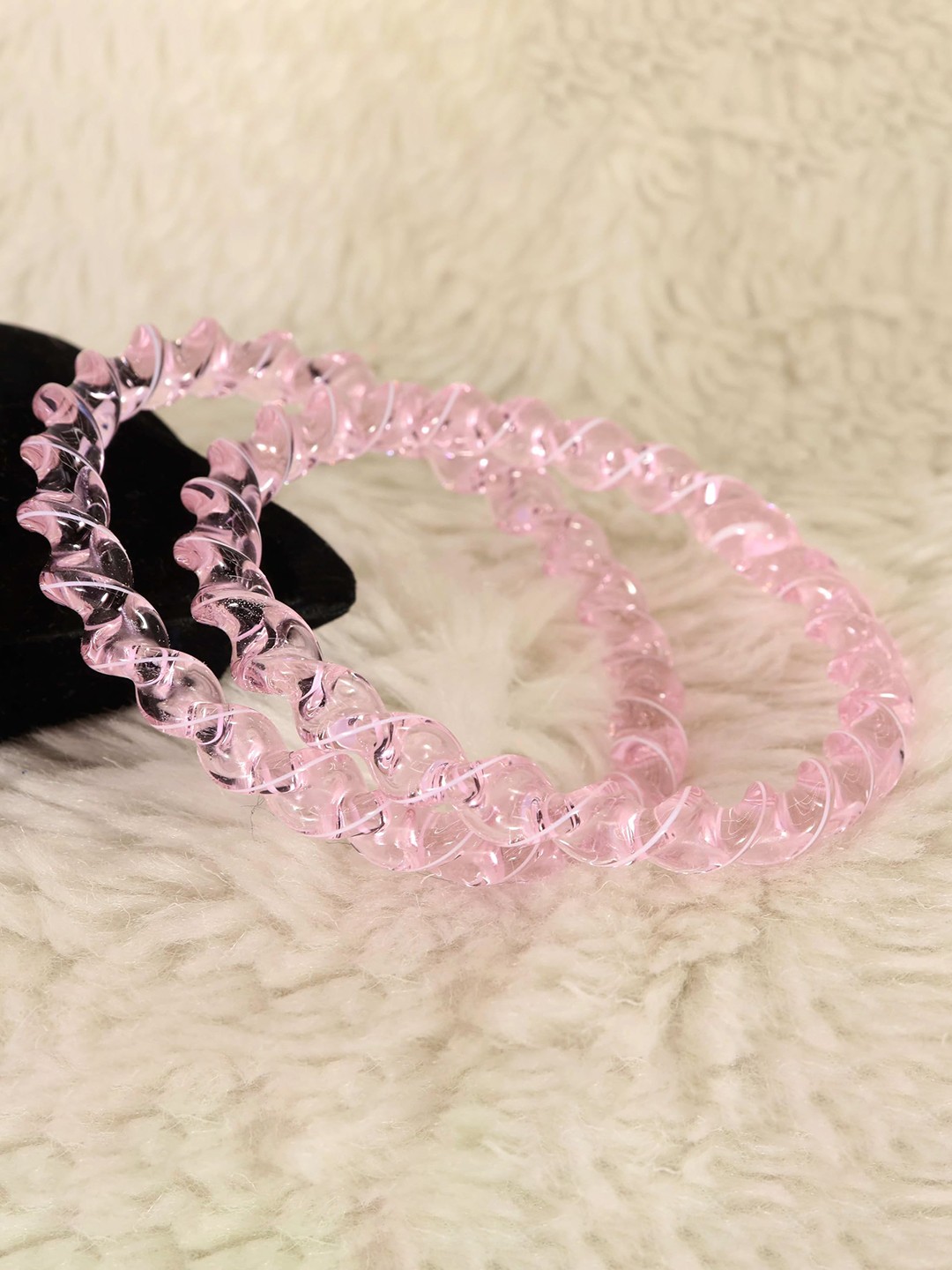 

ZULKA Set of 2 Crystal Twisted Design Spiral Glass Kada | Glass Kada, Pink