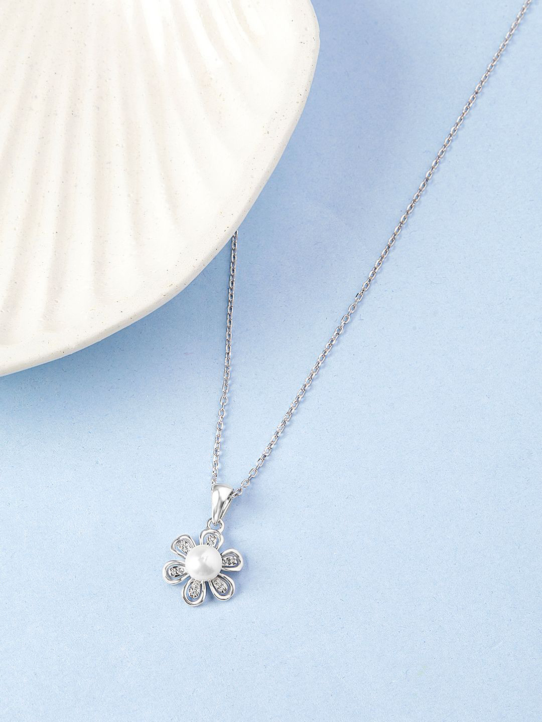 

Mia by Tanishq Petal Glow 925 Sterling Silver-Plated Cubic Zirconia Pendant & Chain