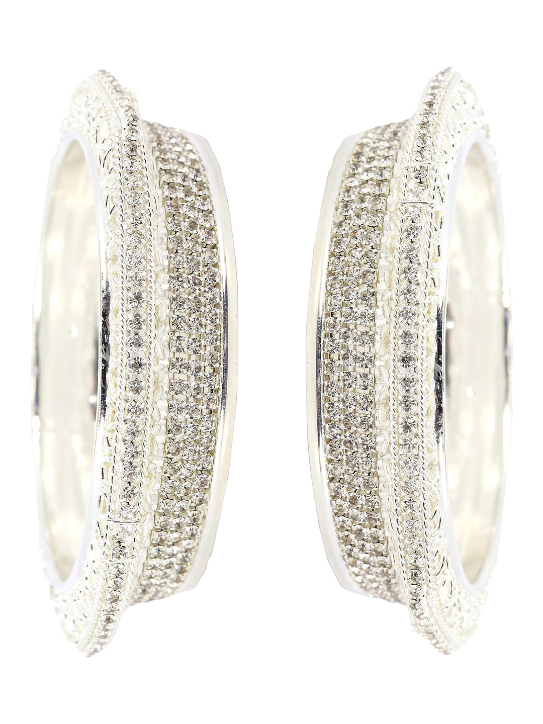 

ZULKA Set of 2 Alloy Metal Gold Plated Bangles Studded Zircon Stone, Silver
