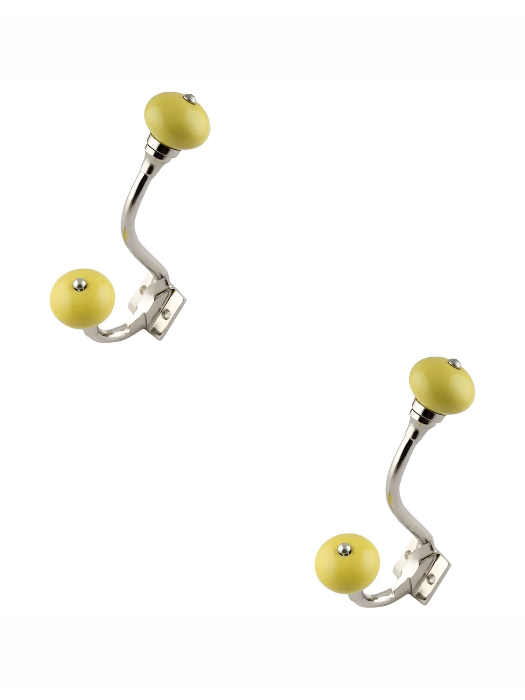 

IndianShelf Silver-Toned & Yellow 2 Pieces Ceramic Wall Hooks