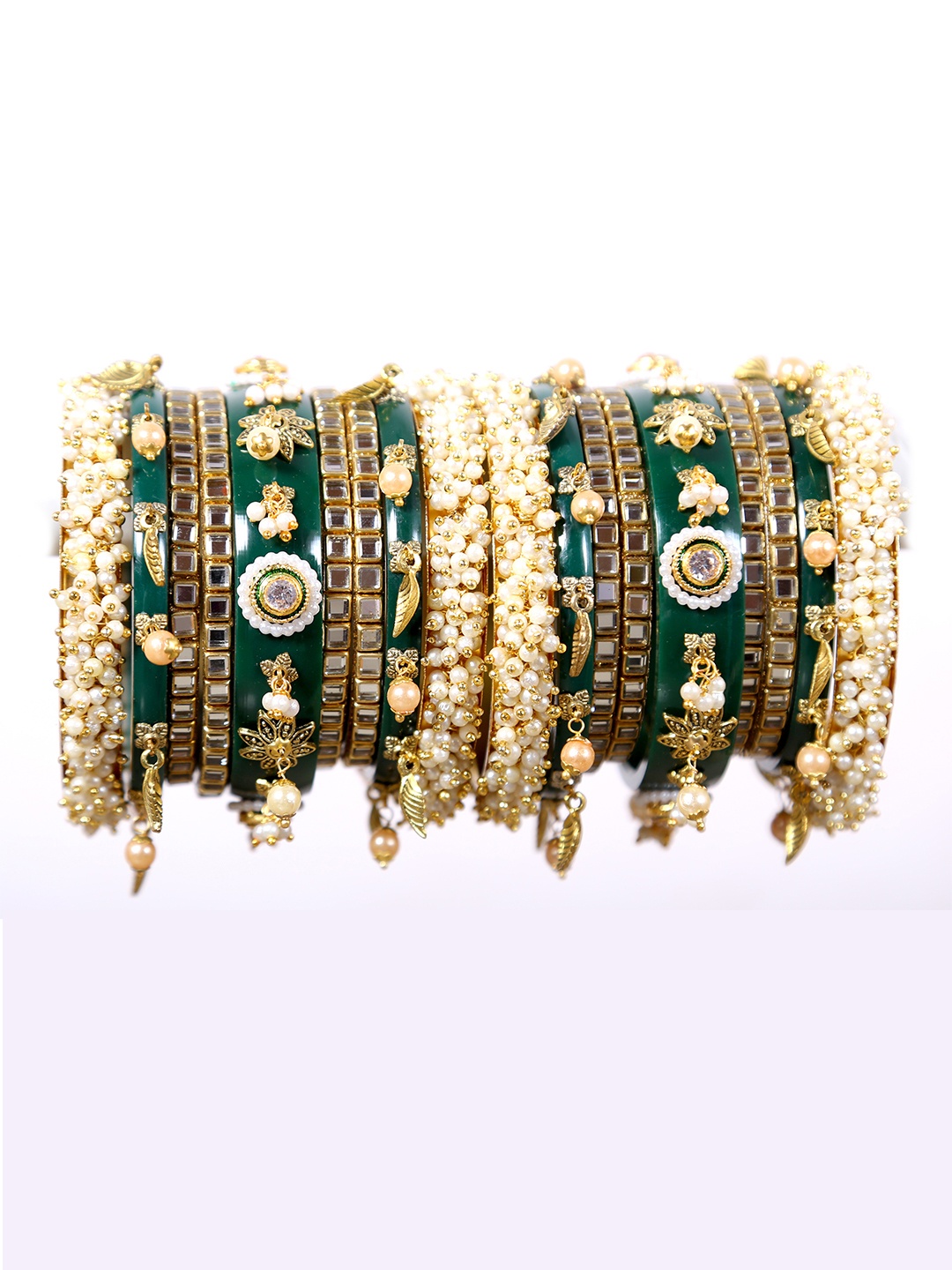 

Align Set Of 2 Gold-Plated Stone-Studded Chuda Bangles with Hangings