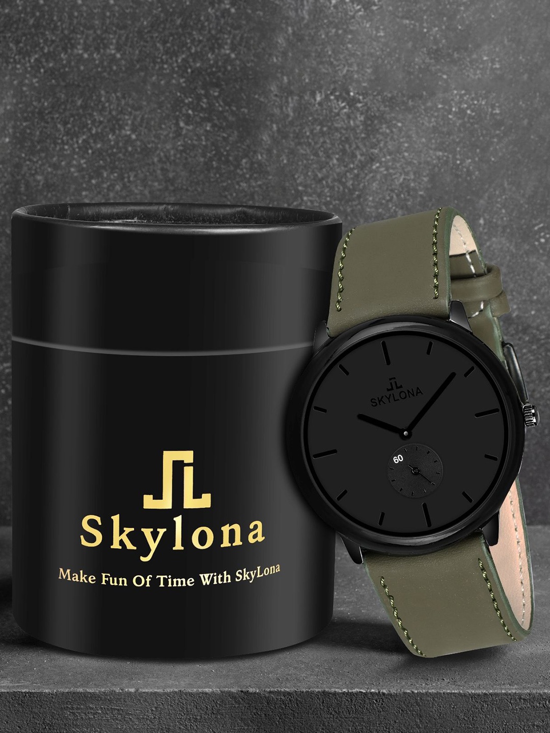 

SKYLONA Men Bracelet Style Straps Analogue Watch Biden Leather Mendi, Black