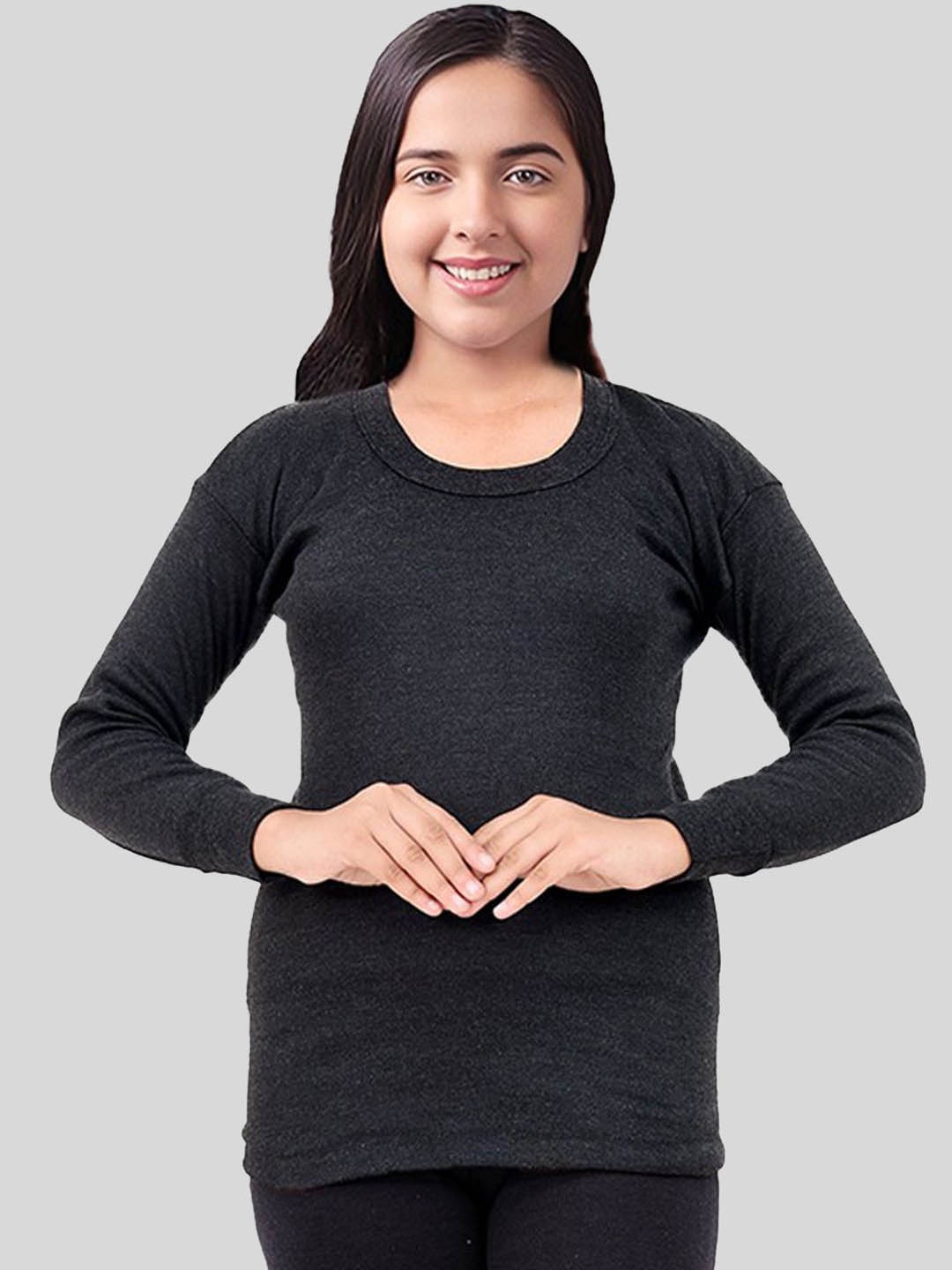 

SPORTO Girls Round Neck Long Sleeves Thermal Top, Black