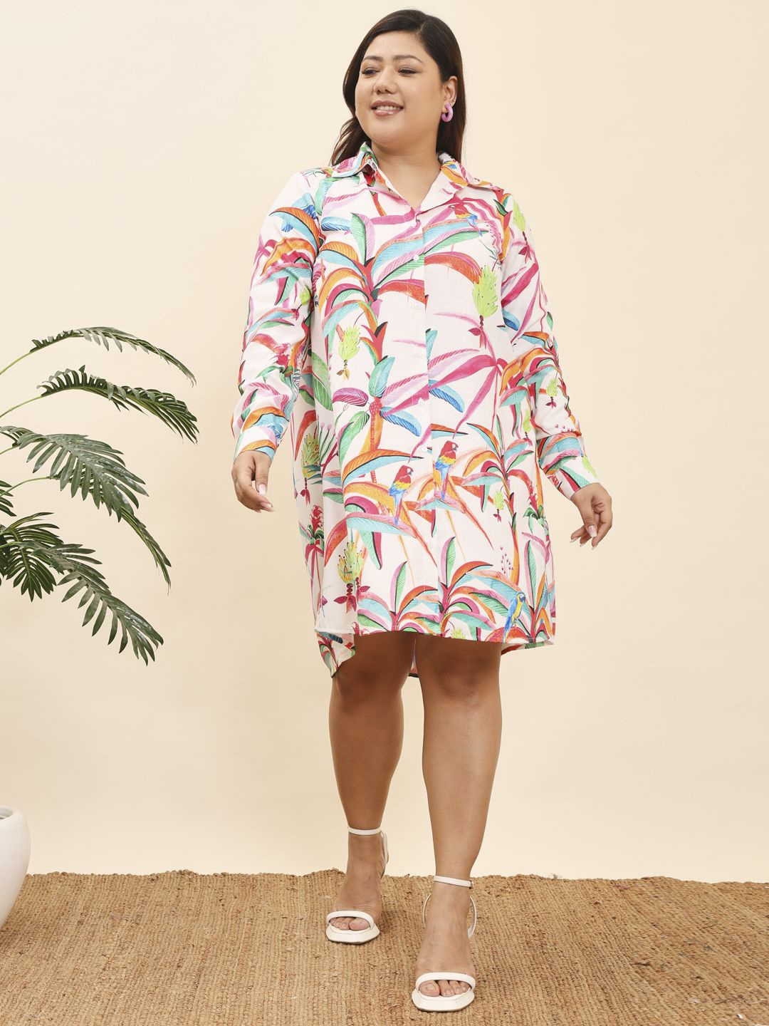 

MOOBA Women Printed Shirt Dress, White