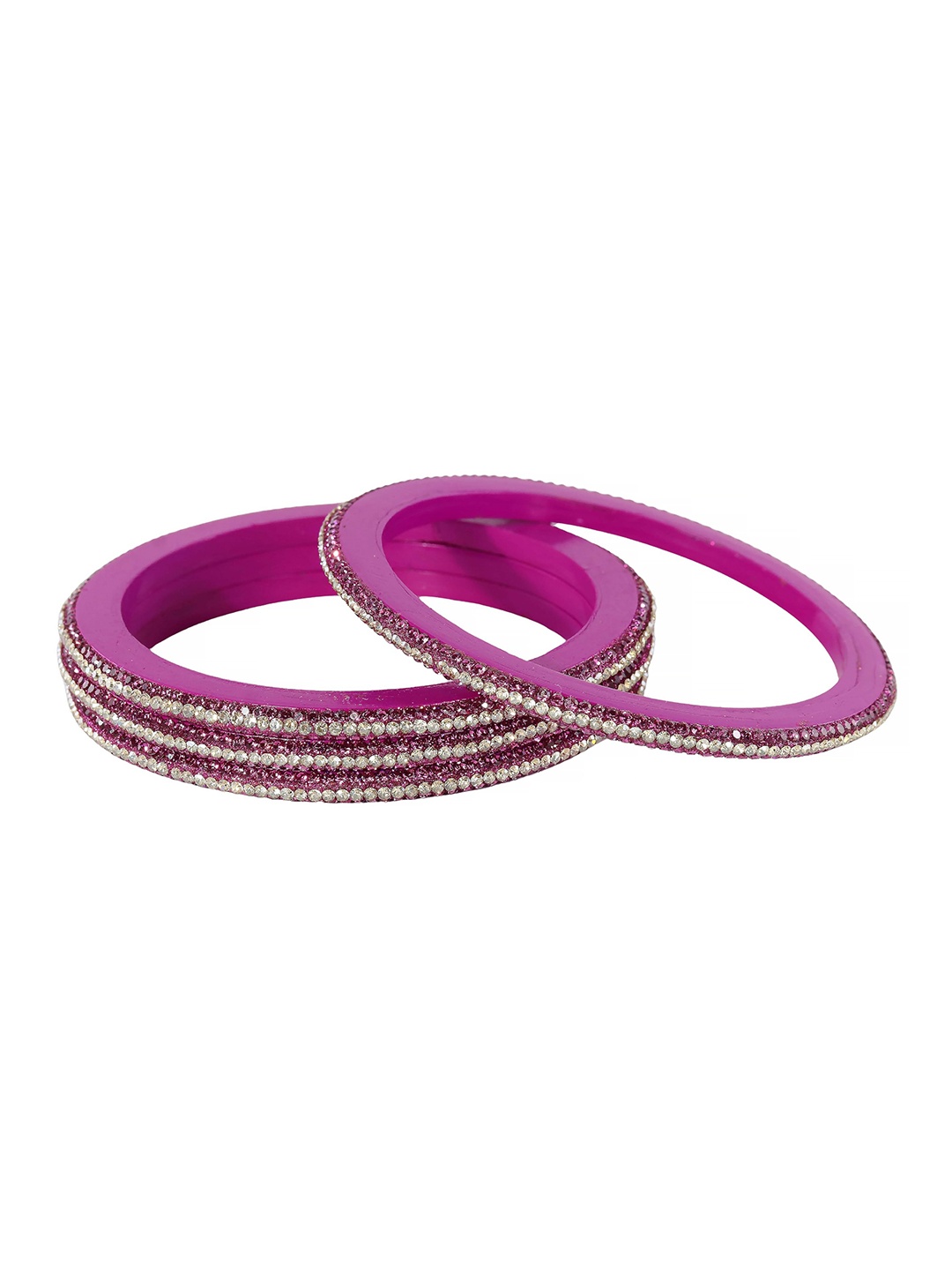 

ZULKA Set of 4 Traditional Lac with Golden Zircon Diamond Stone Bangles, Magenta