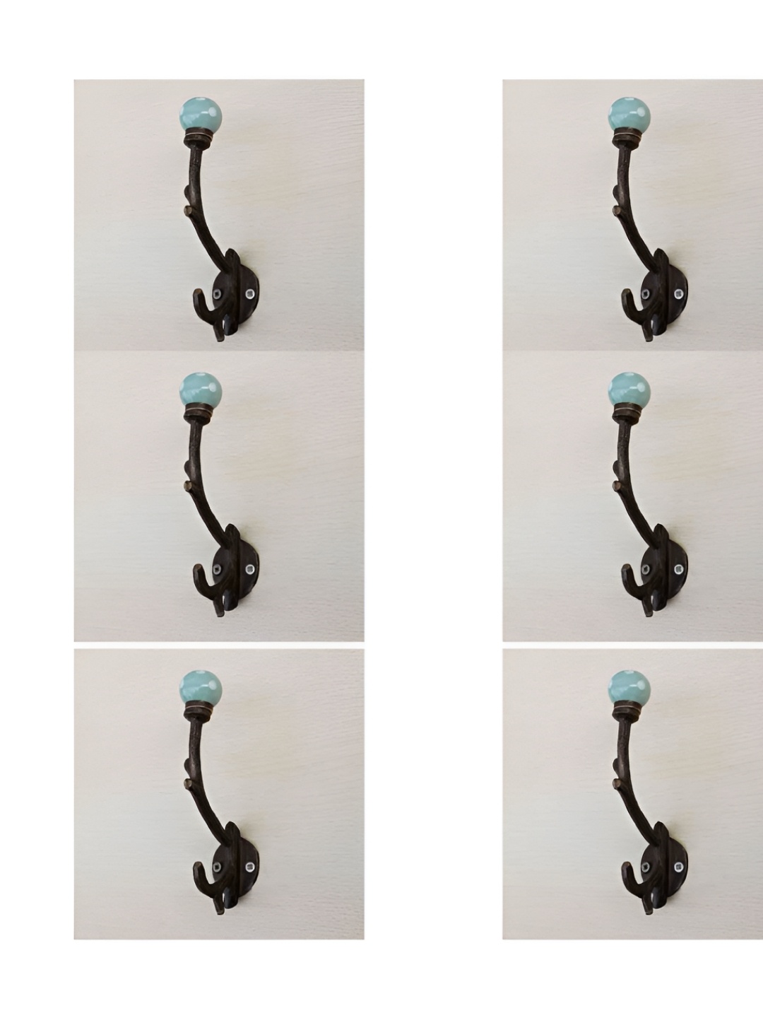 

IndianShelf Blue & White 6 Pieces Printed Ceramic Wall Hooks