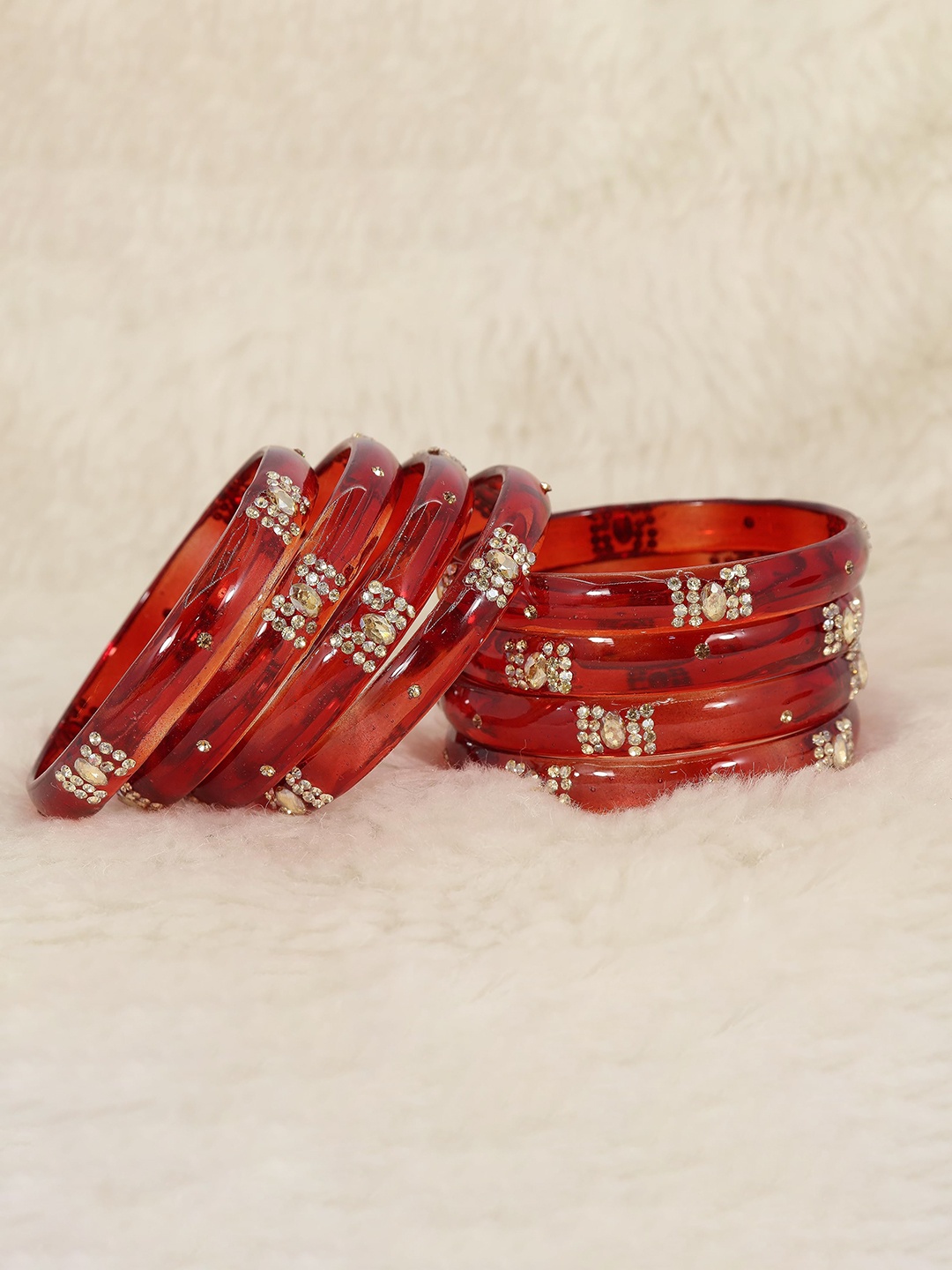 

ZULKA Set of 8 Glass Bangles Studded Zircon Gemstone | Glass Bangles, Red