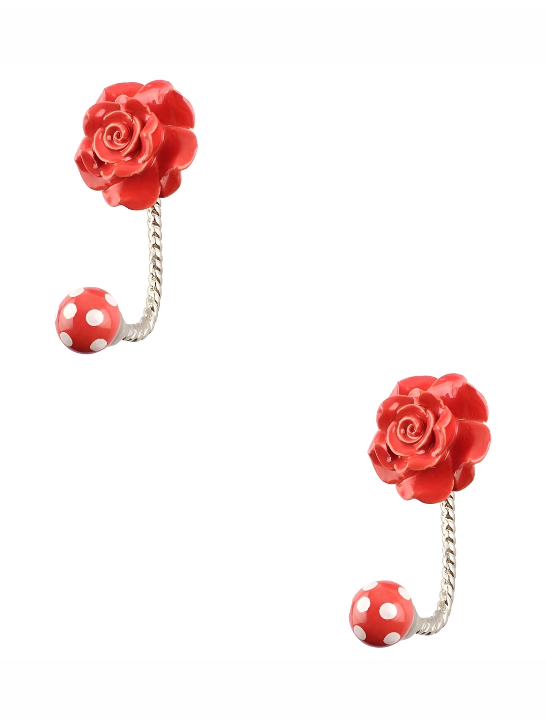 

IndianShelf Red & White 2 Pieces Ceramic Flower Key Holder Hooks