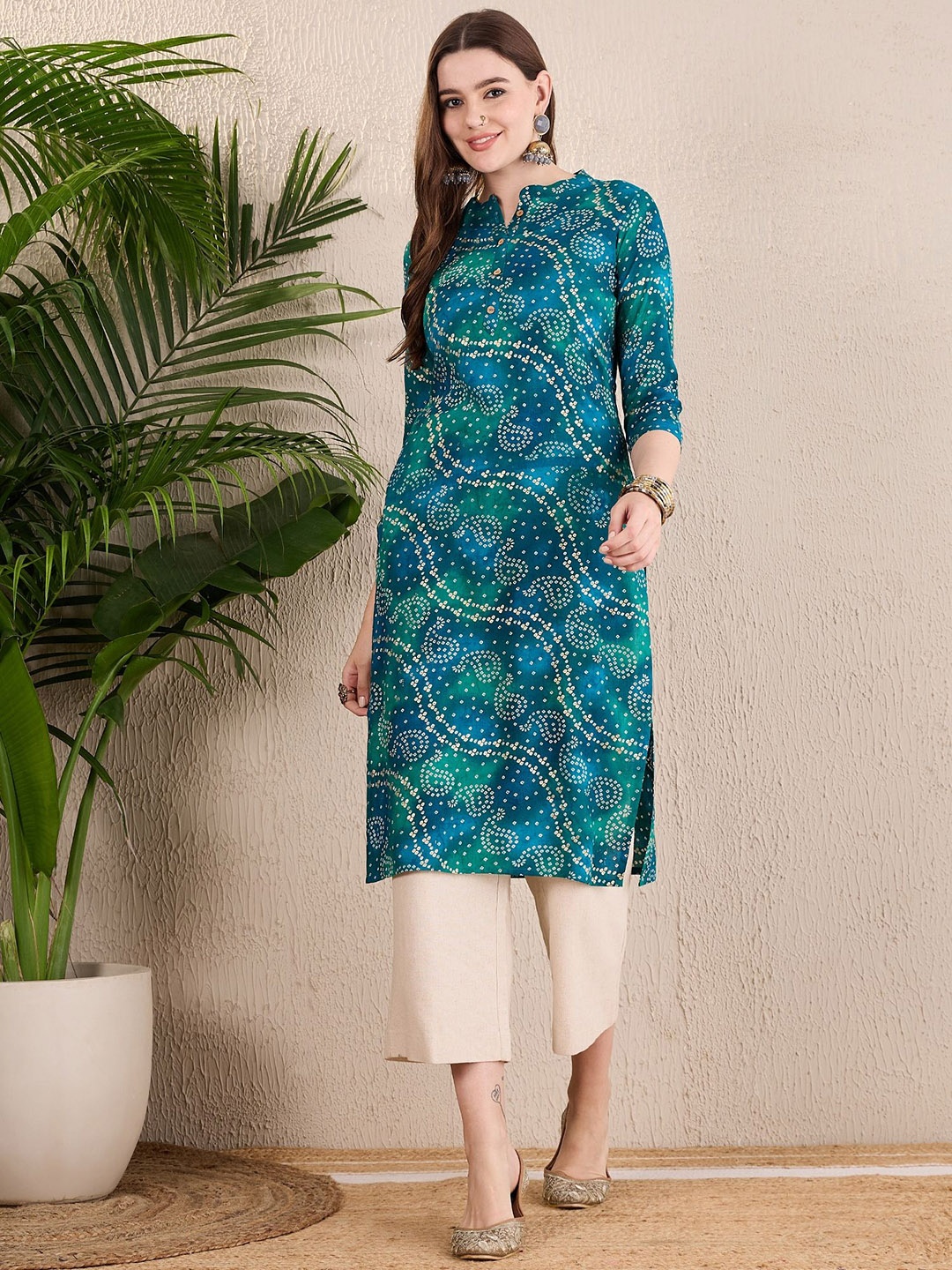 

Anouk Women Printed Kurta, Navy blue