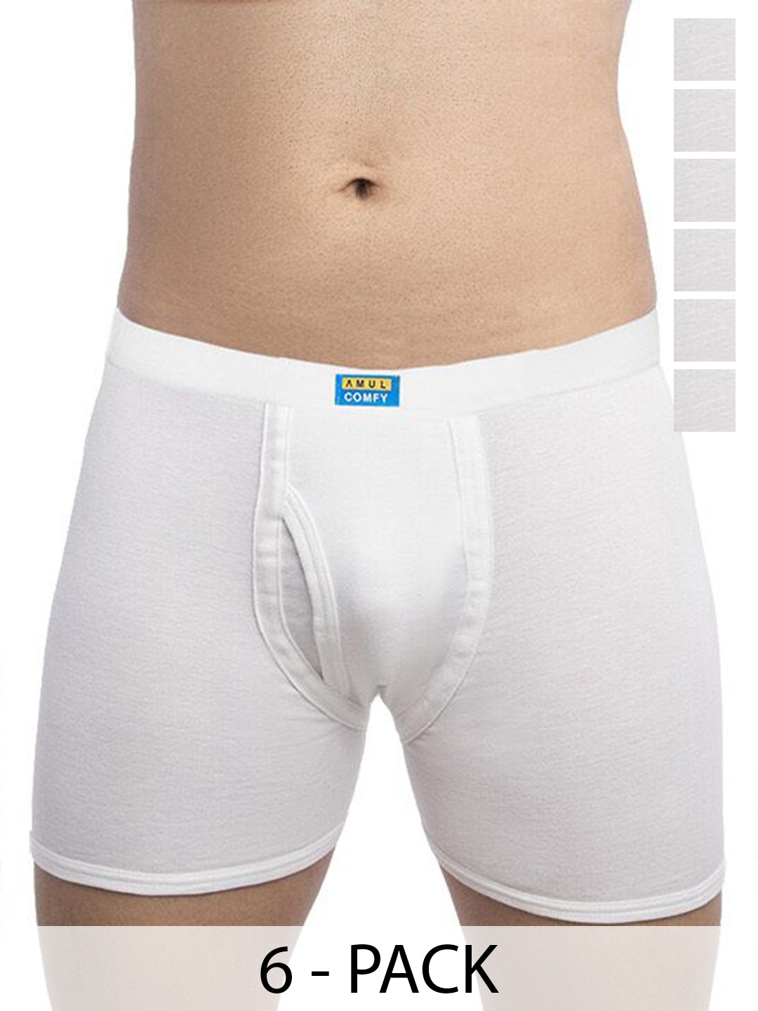 

AMUL COMFY Men Pack Of 6 Cotton Short Trunks Comfy-Plain-White-Trunk-IE-6-80