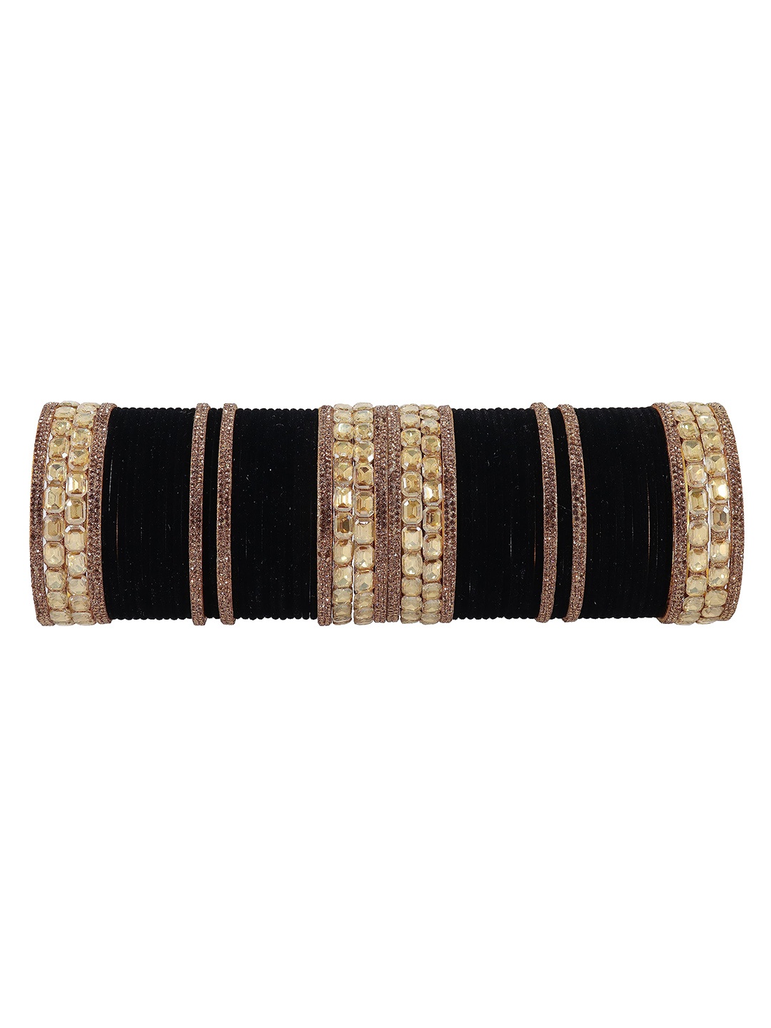 

ZULKA Set of 68 Metal with Zircon Gemstone and Velvet Studded Bangles I, Gold