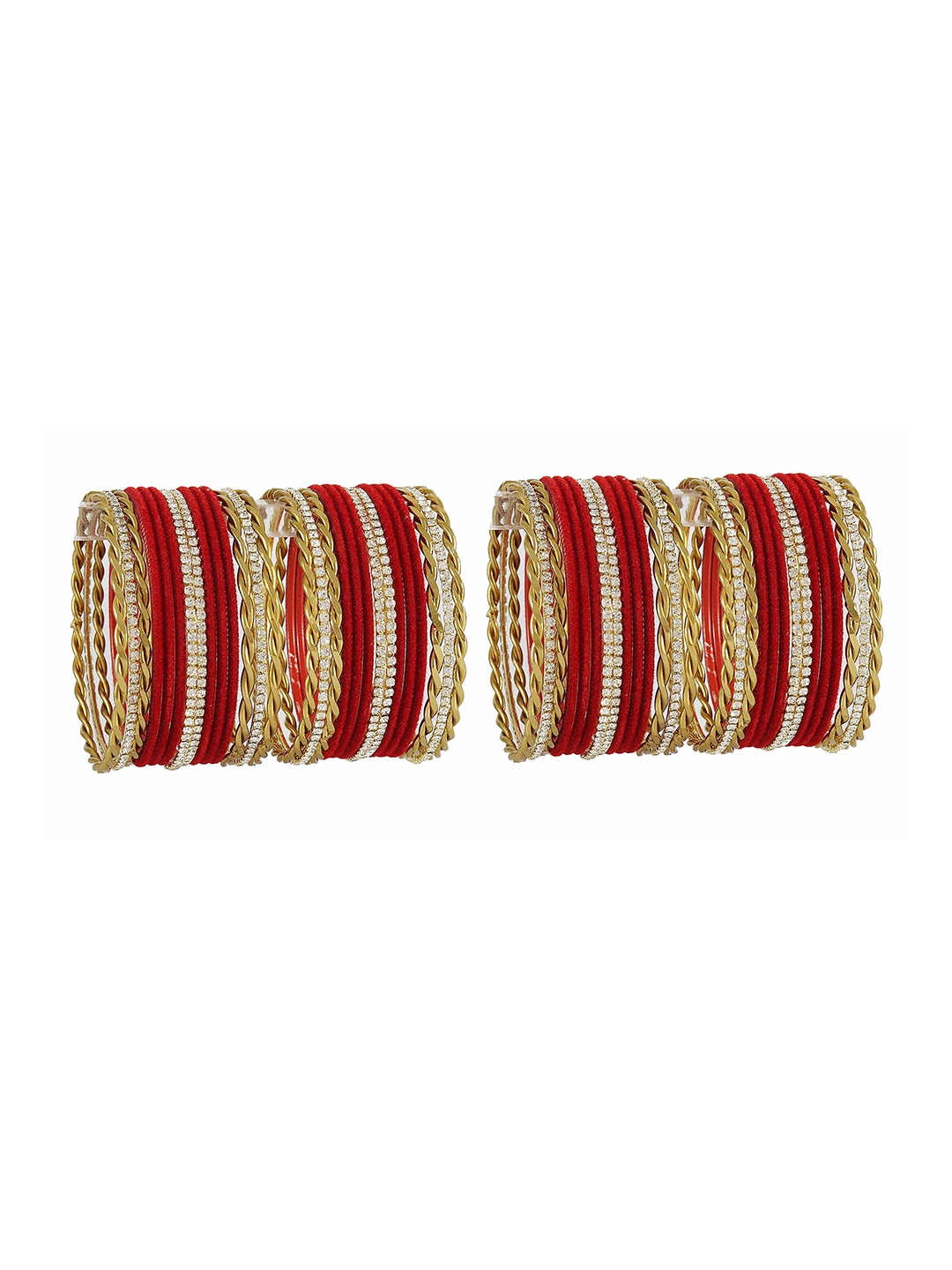 

ZULKA Set of 28 Metal Base and Zircon Gemstone with Velvet Twisted Bangles, Red