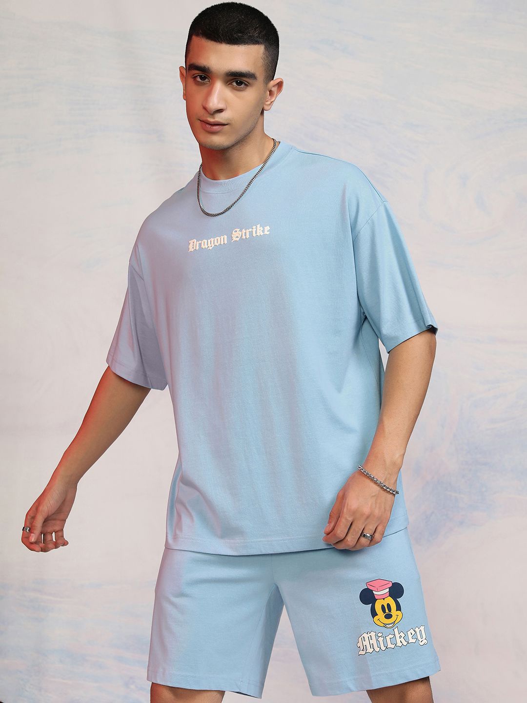 

HIGHLANDER Mickey Mouse Printed Pure Cotton T Shirt With Shorts, Blue