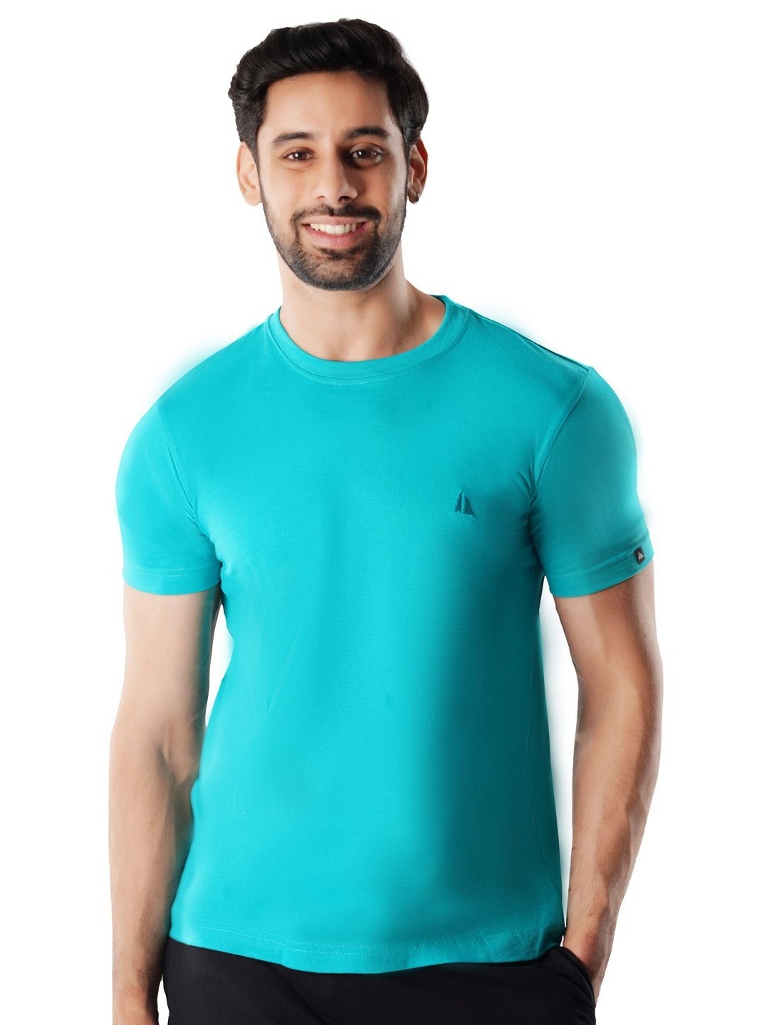 

Crusoe Men Solid Round Neck Cotton T-shirt, Turquoise blue